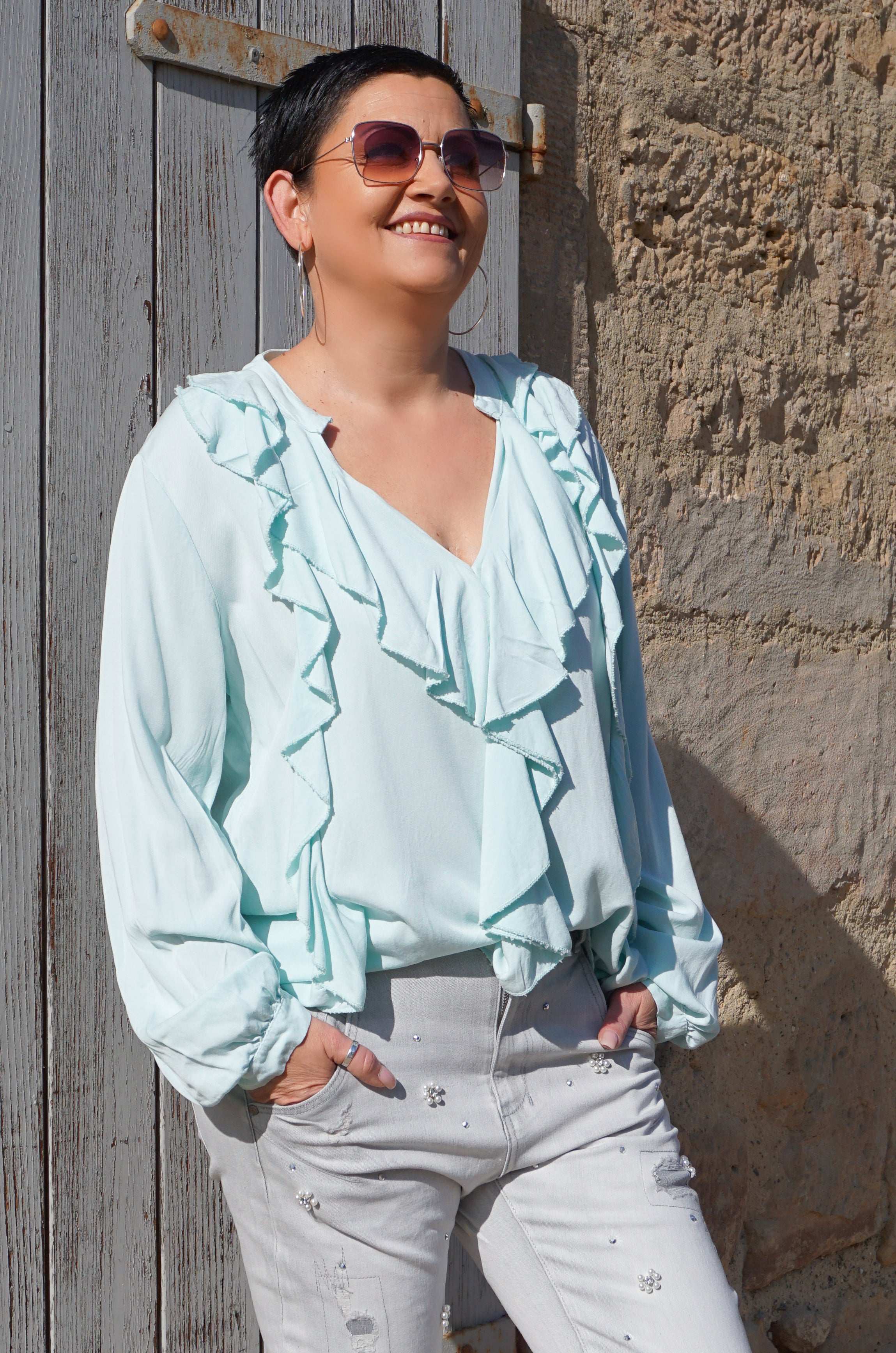 Shirt mit Volants, mint