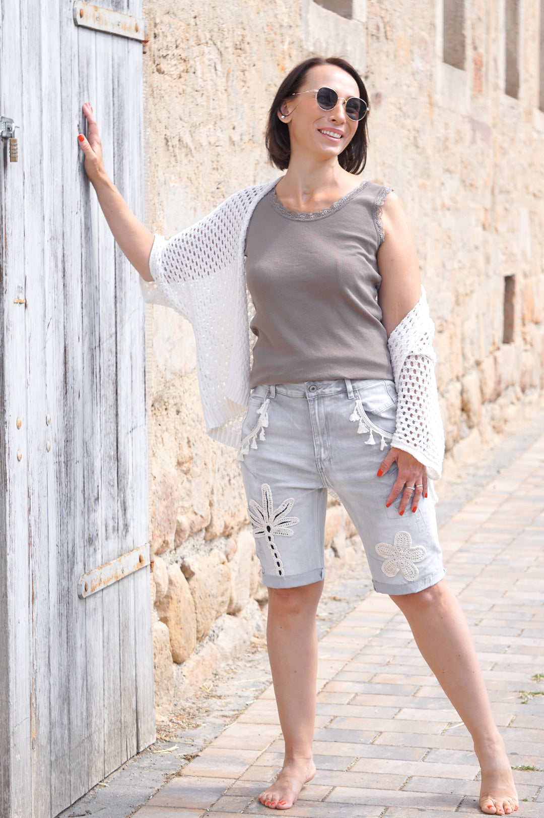 Sexy Woman Jeans-Shorts „Boho“, grau