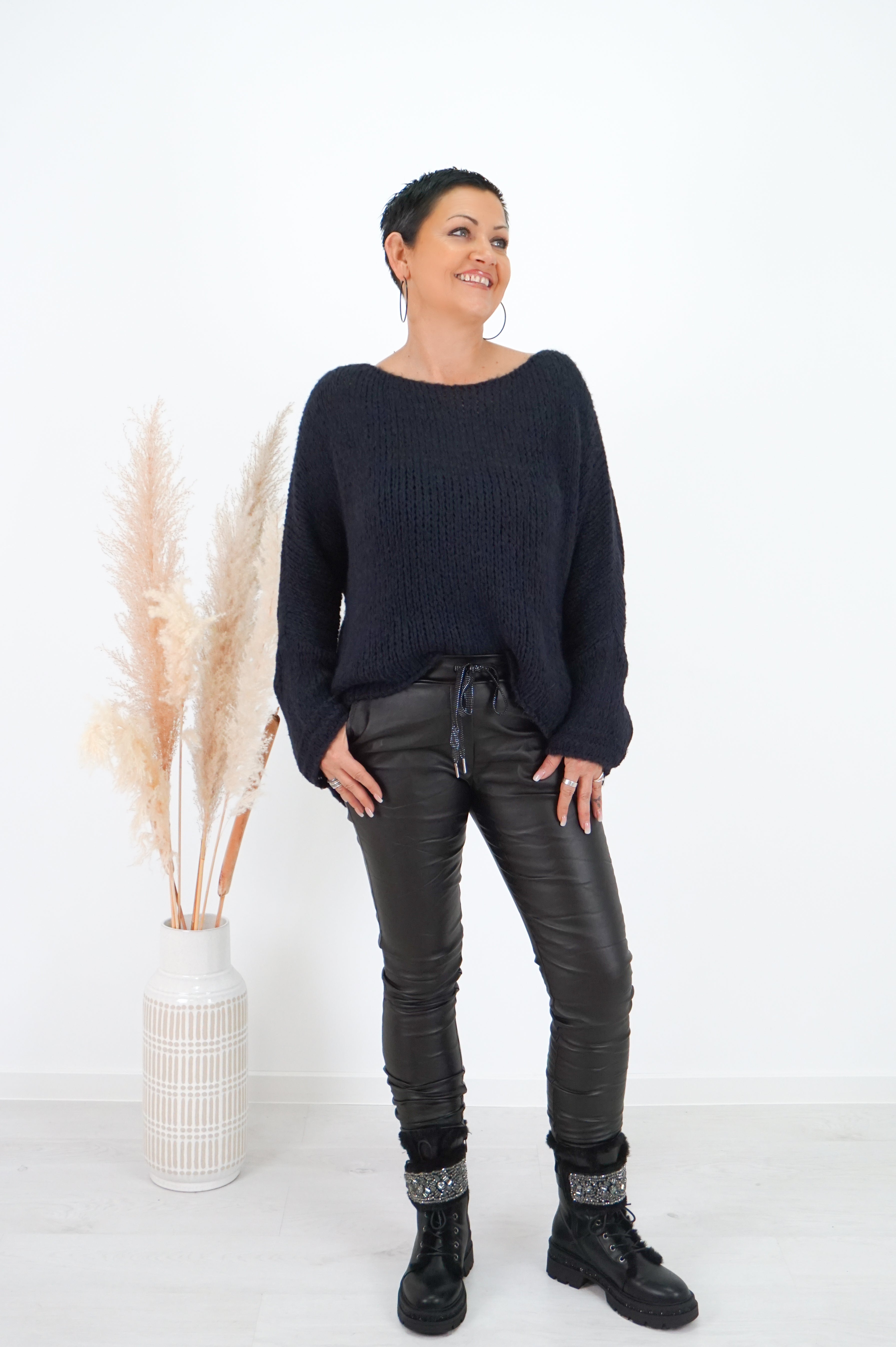 Basic Strickpulli, dunkelblau