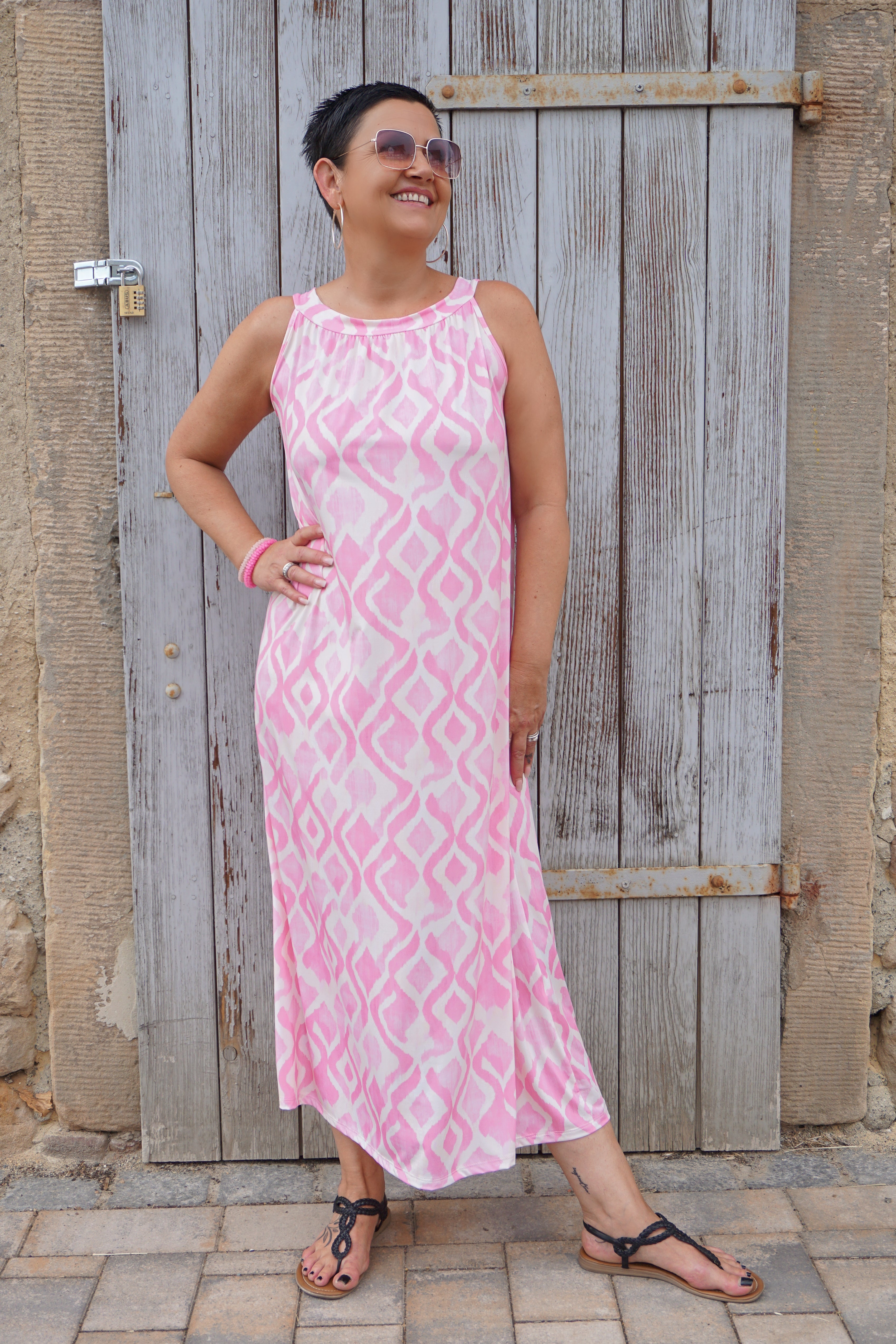 Langes Kofferkleid mit Print, candy pink