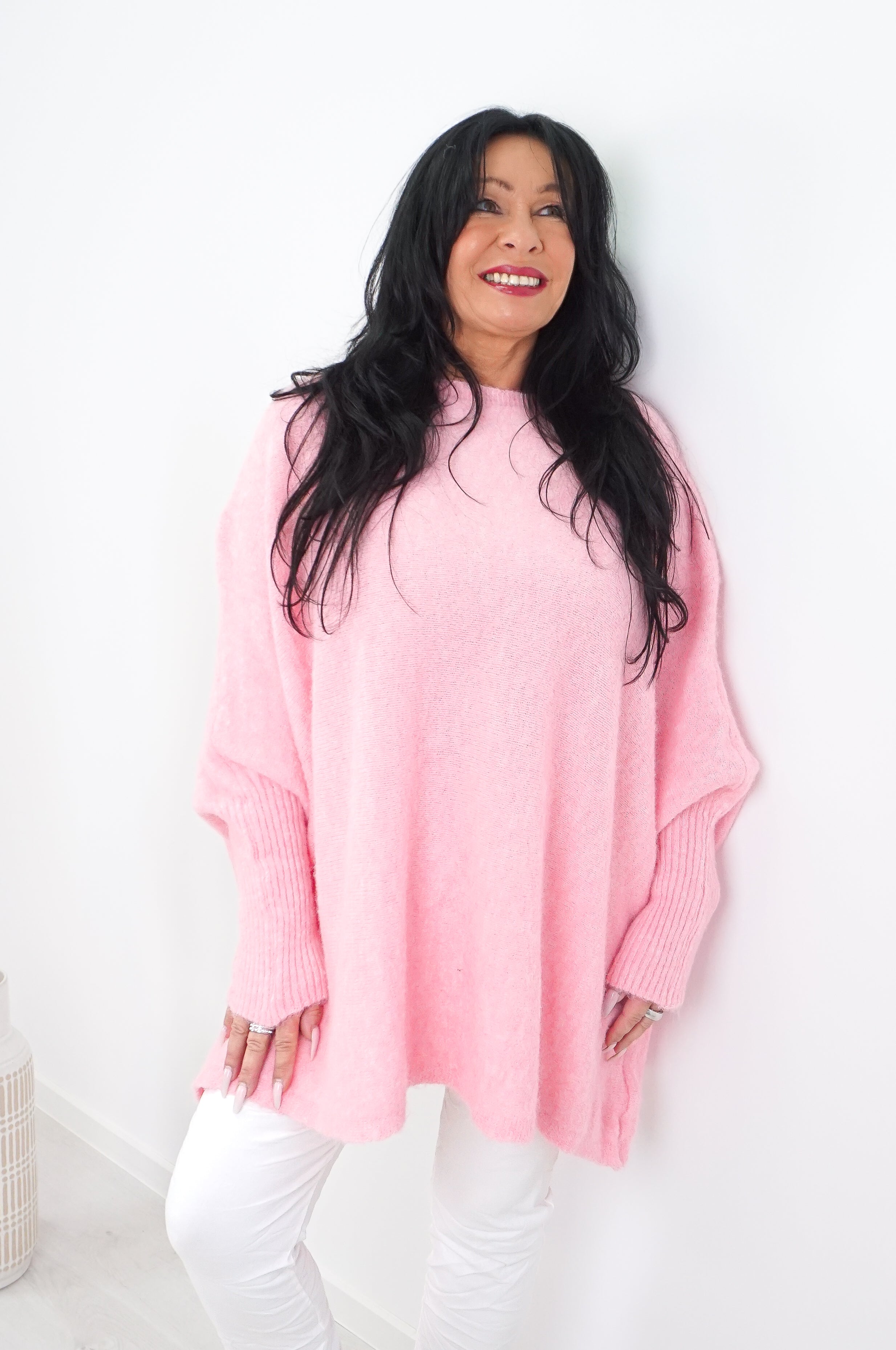 Weiter Strickpulli, rosa