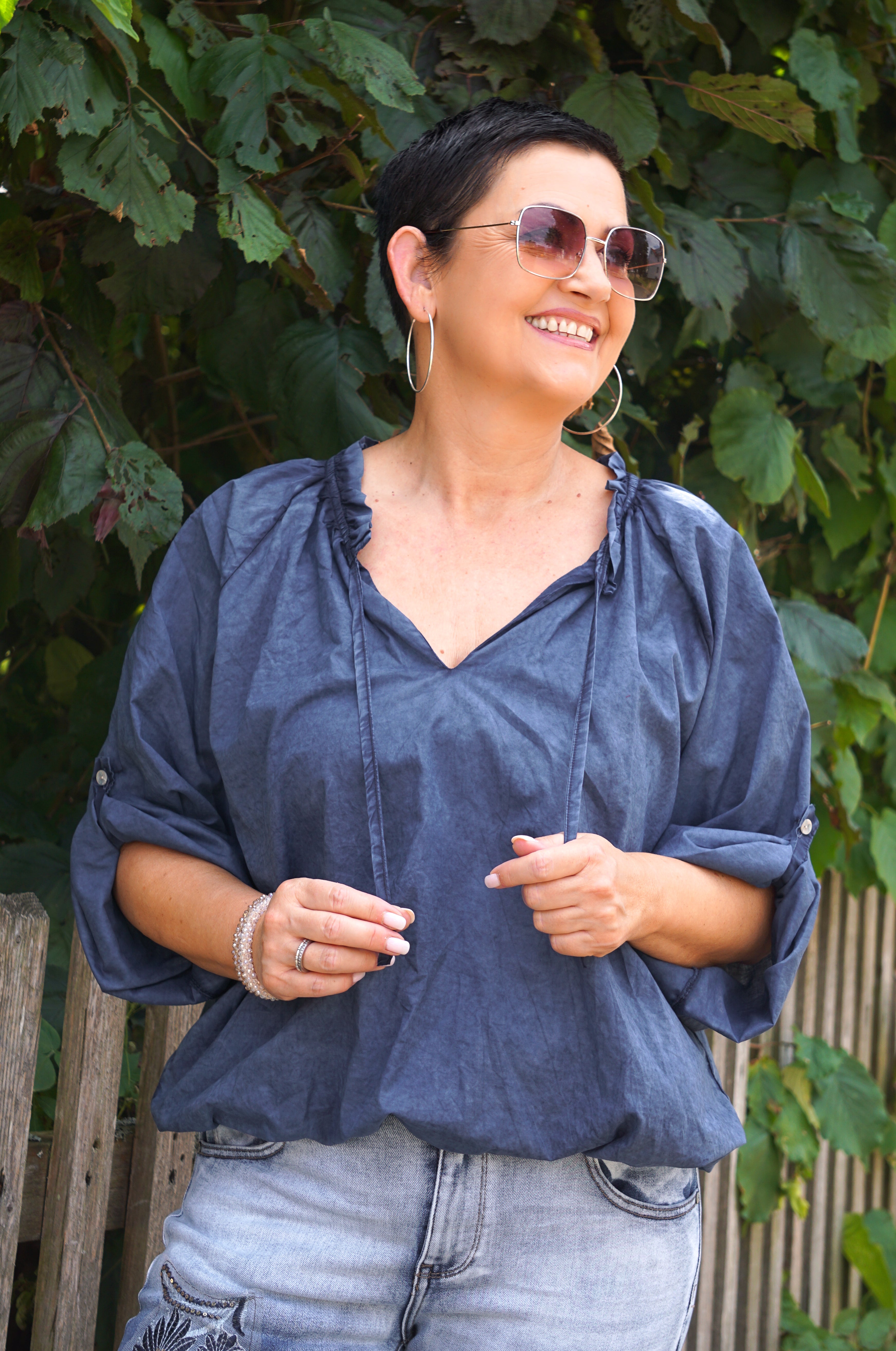 Ballonbluse, jeansblau