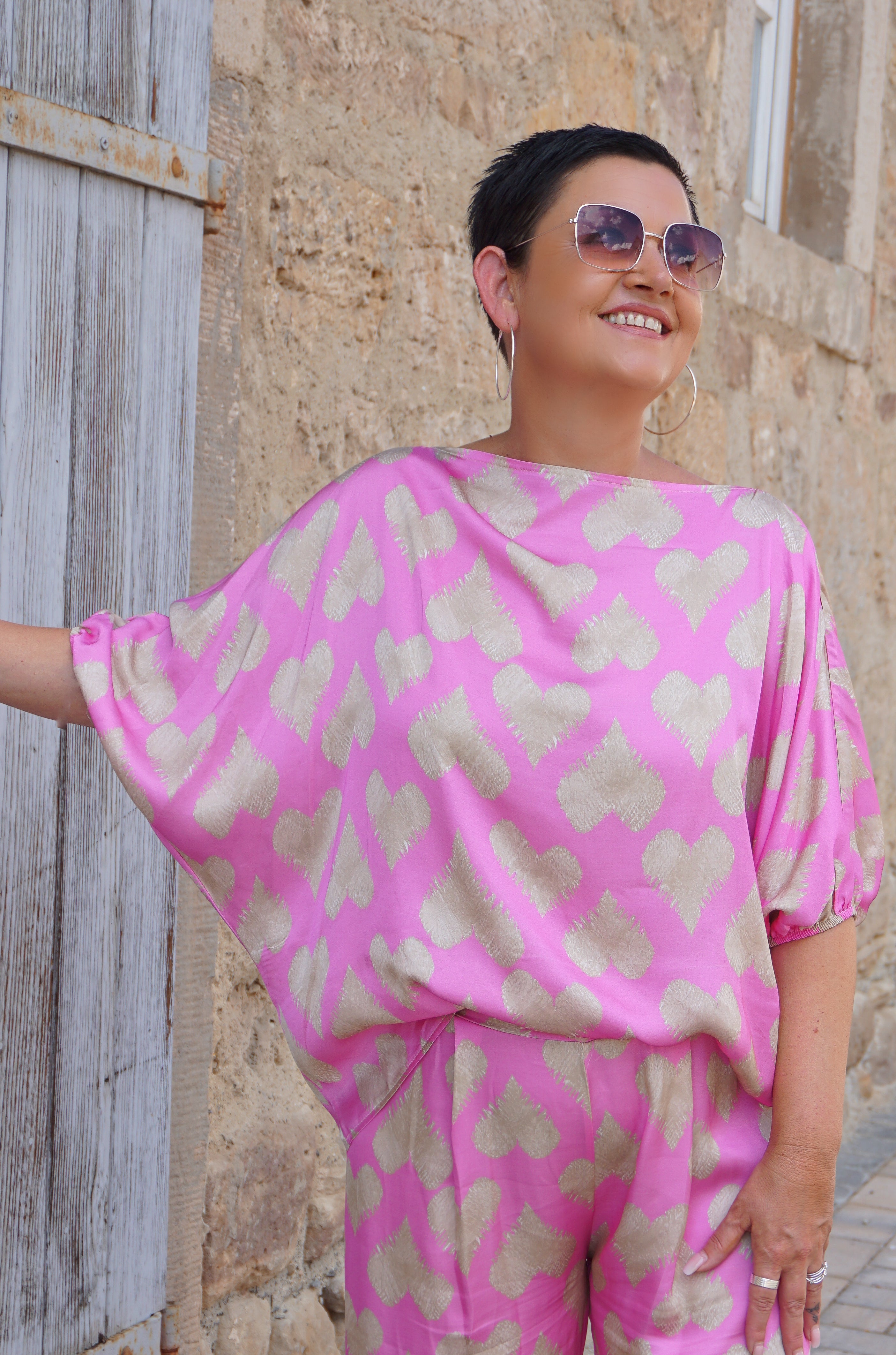 Zweiteiler Satinbluse "hearts"