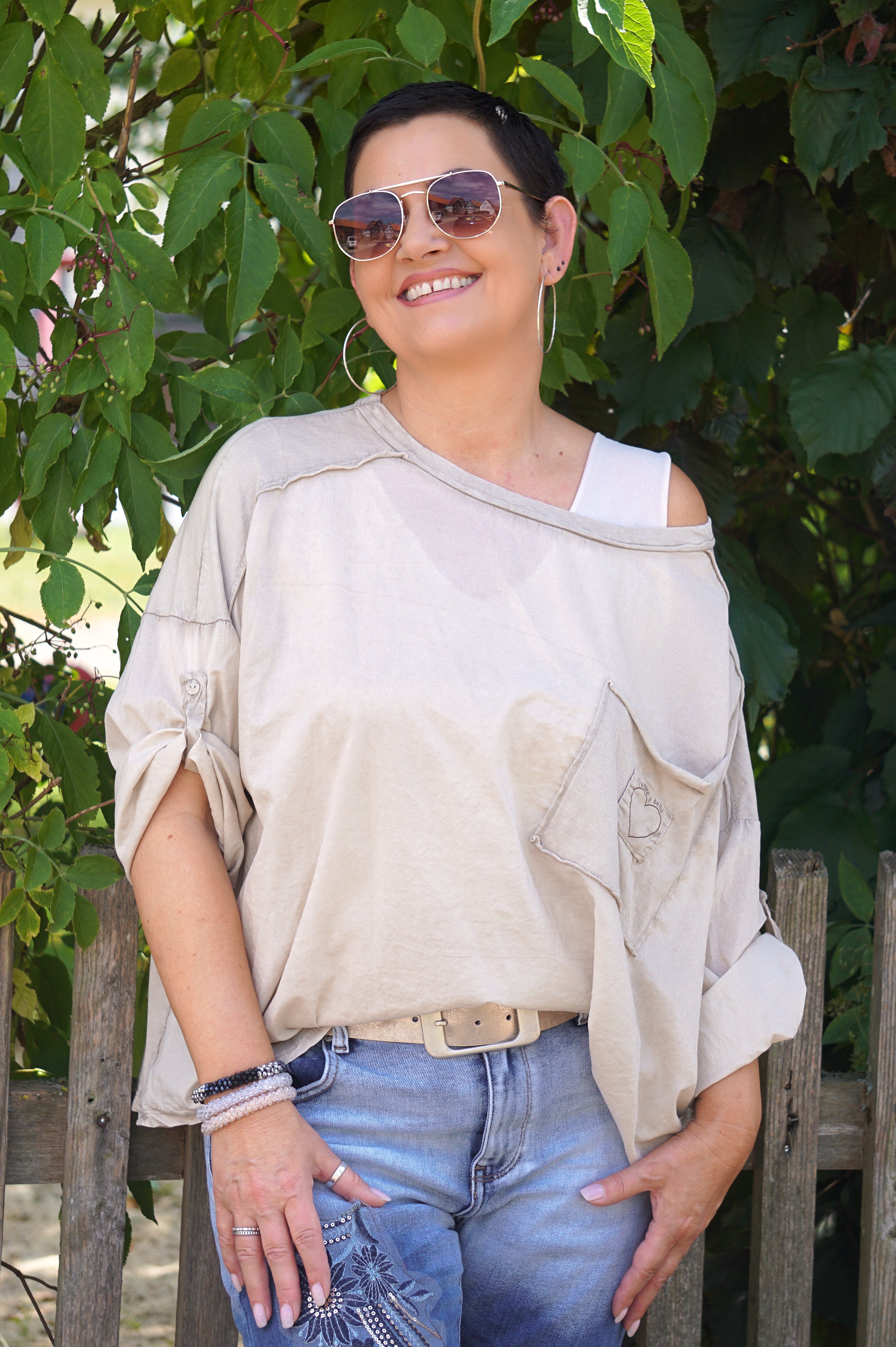 Langarmshirt „l‘amore“, beige