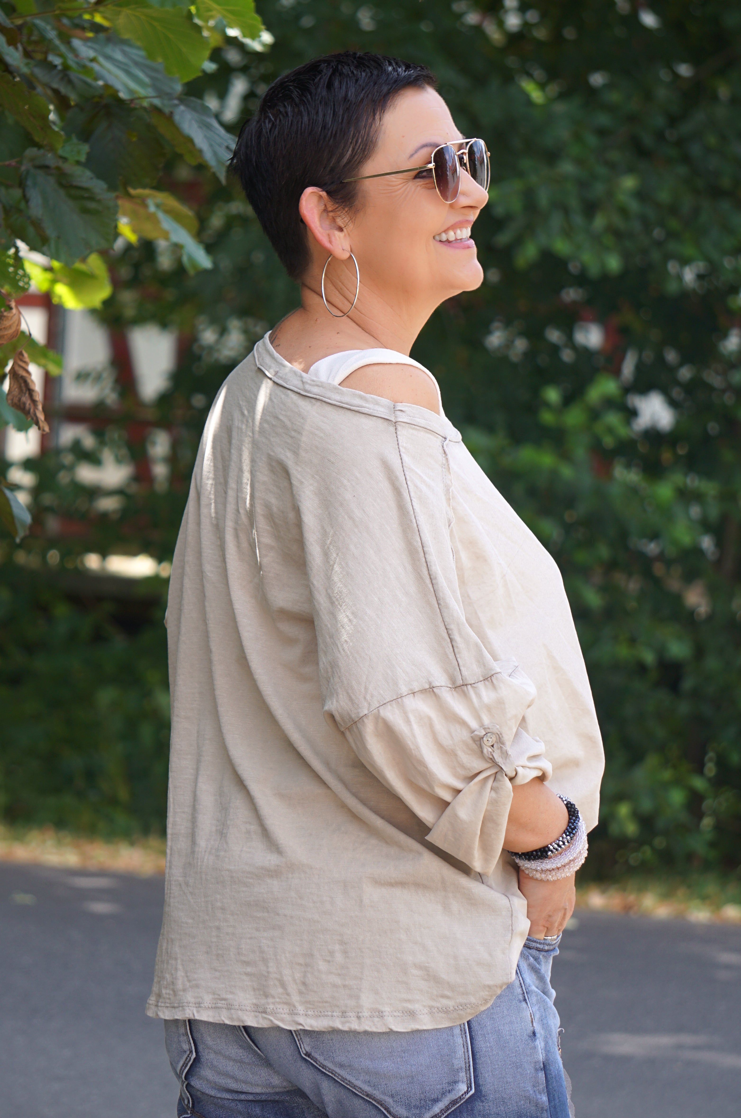 Langarmshirt „l‘amore“, beige