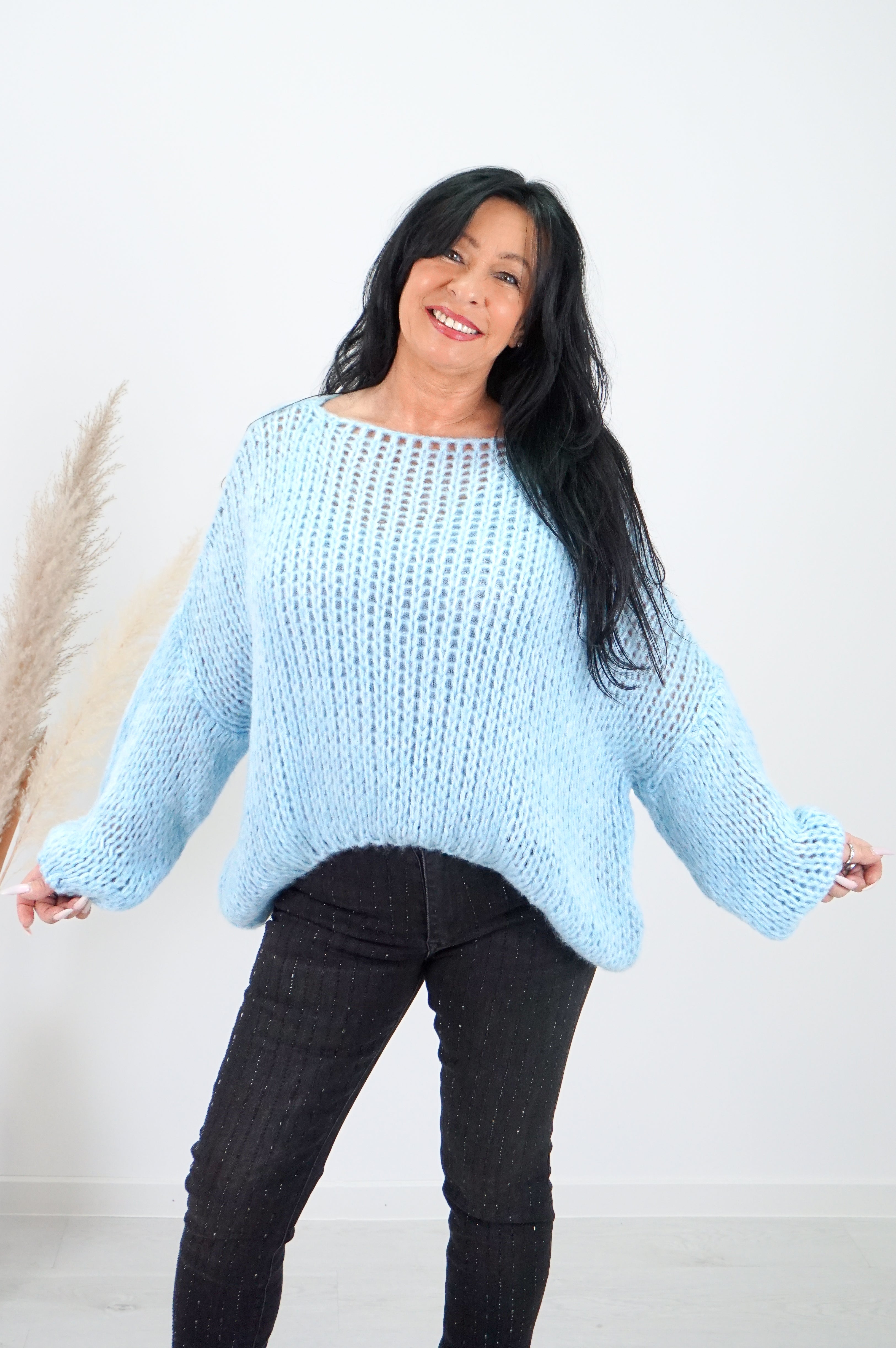 Grober Basic Strickpulli, eisblau