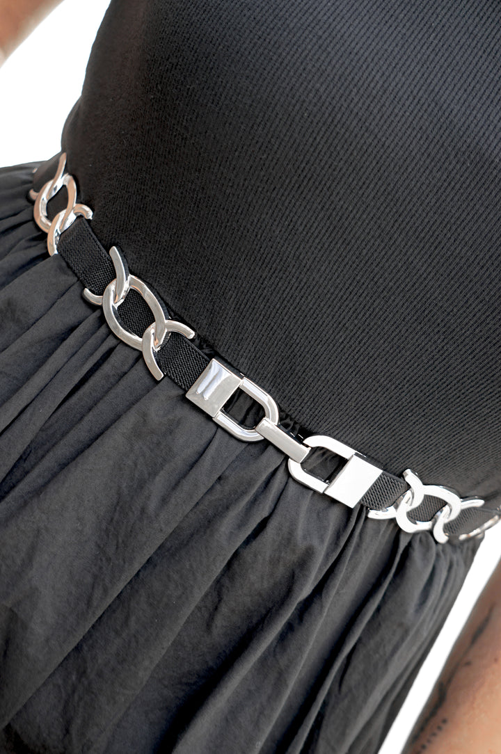 Schmaler Stretchgürtel "elegant", schwarz/silber