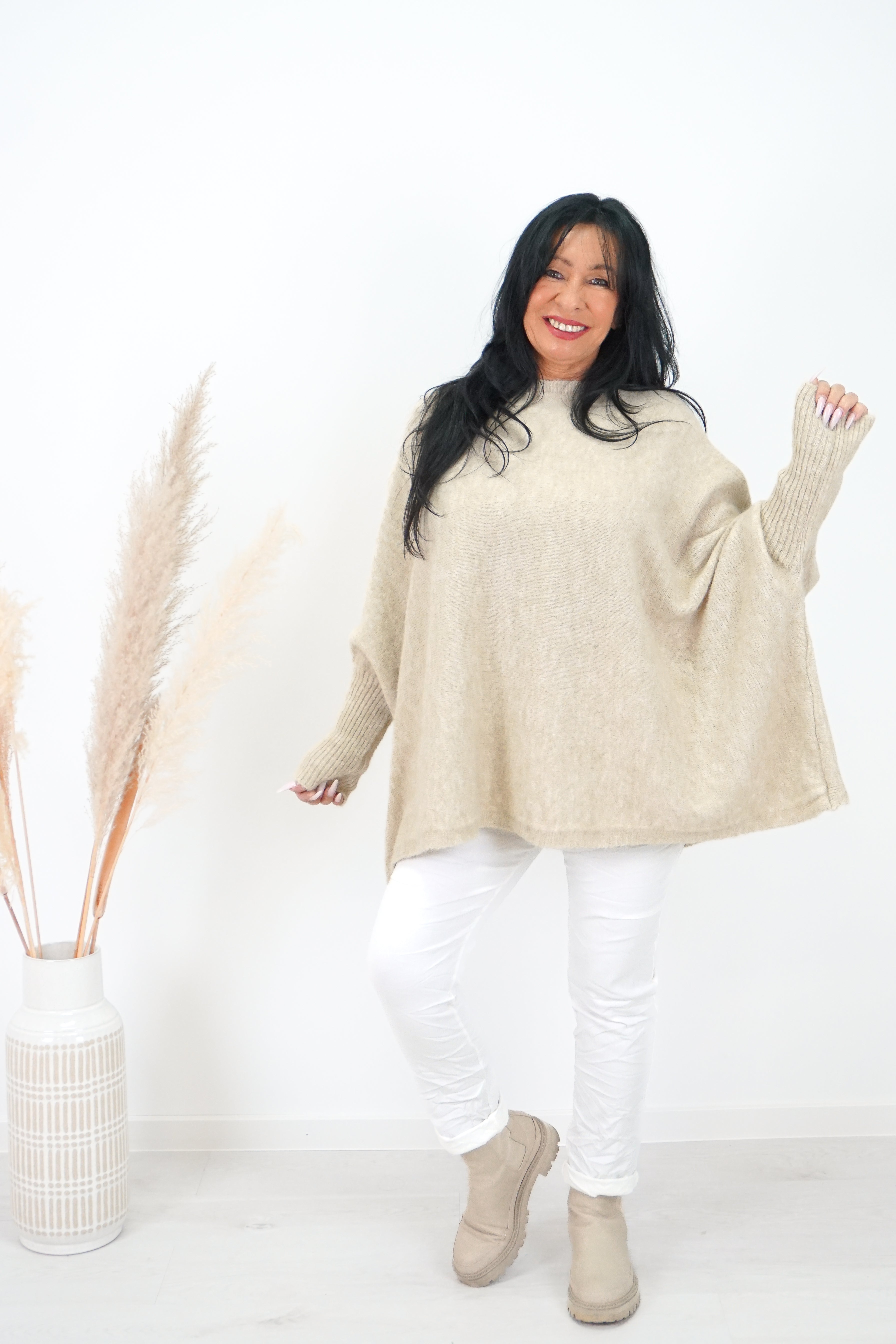 Weiter Strickpulli, beige