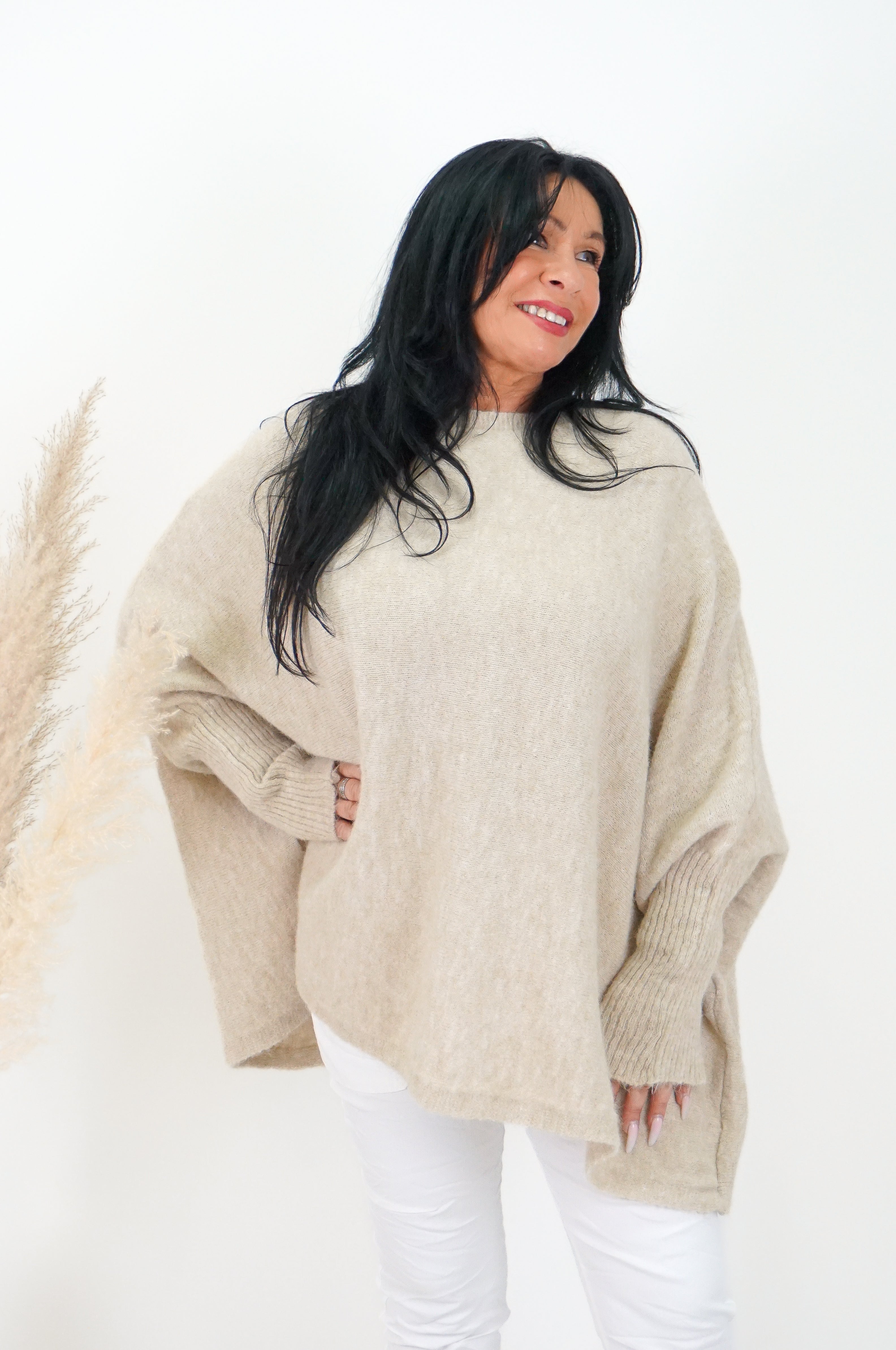 Weiter Strickpulli, beige