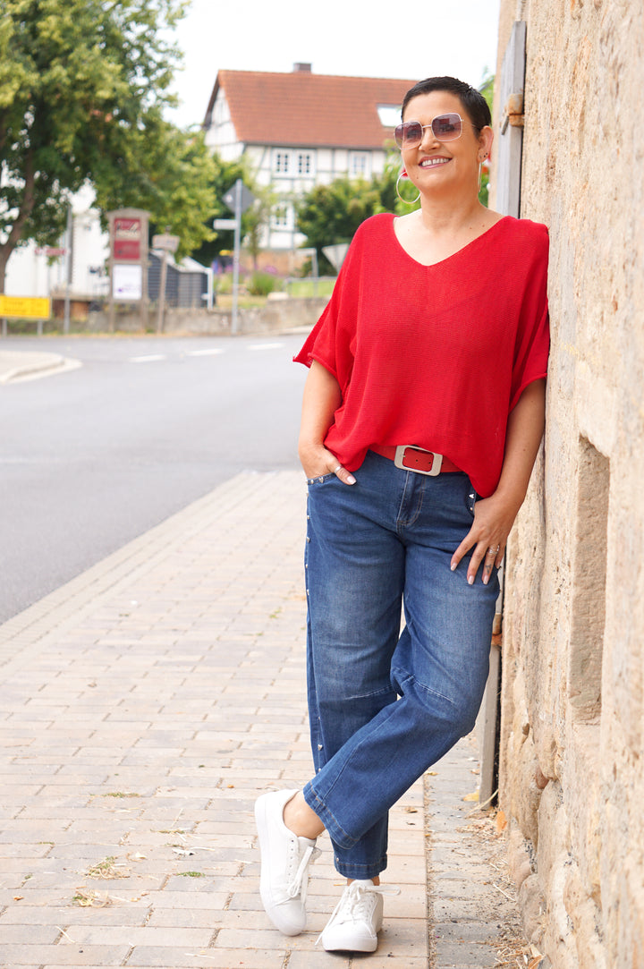 Sexy Woman Barrel Jeans mit Nieten, blau