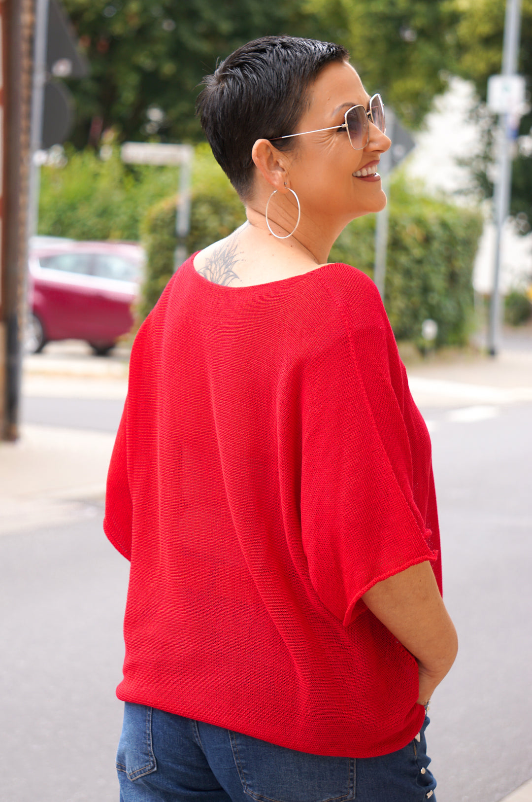 Leichtes kurzarm Häkelshirt, rot