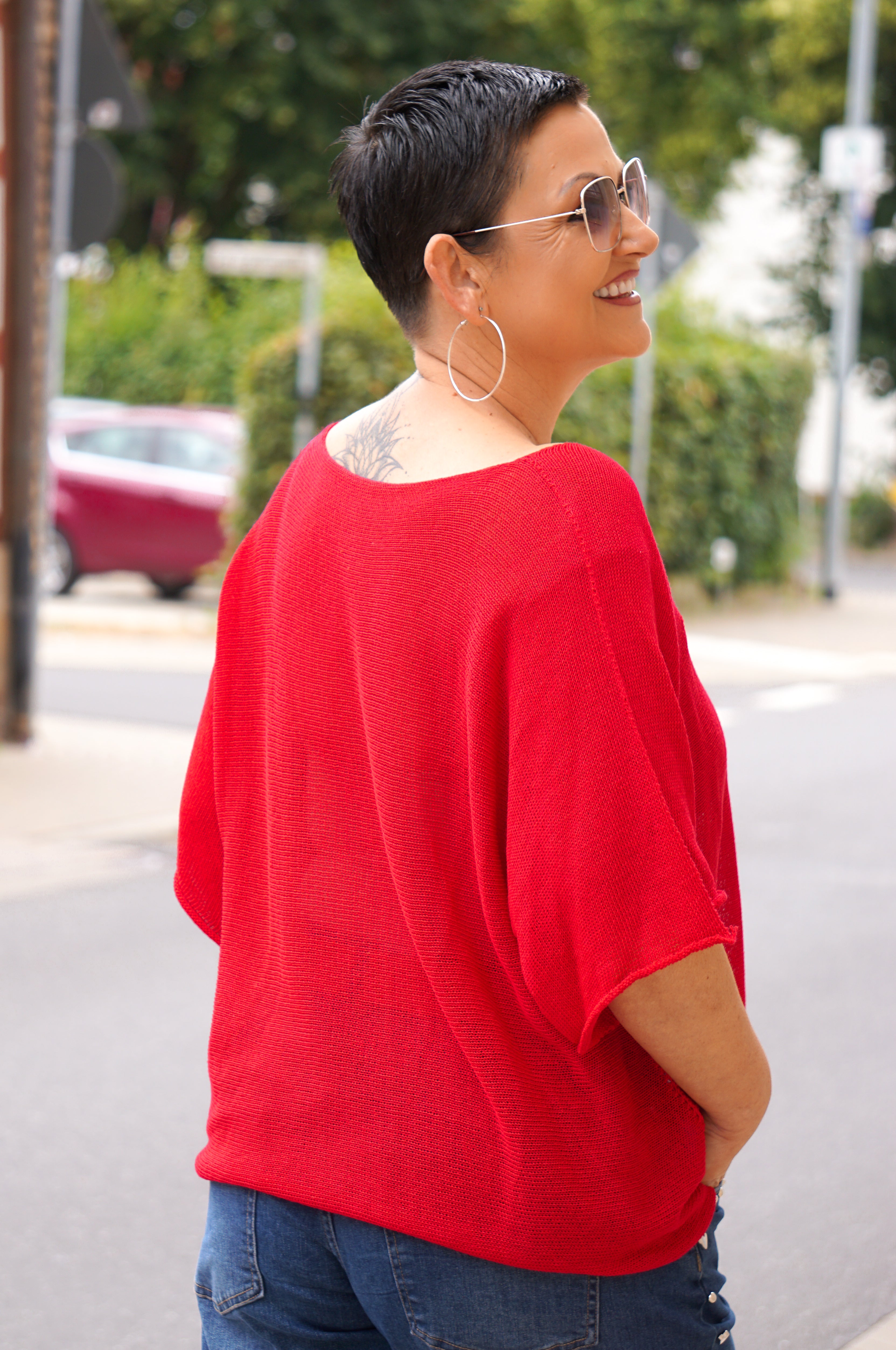 Leichtes kurzarm Häkelshirt, rot