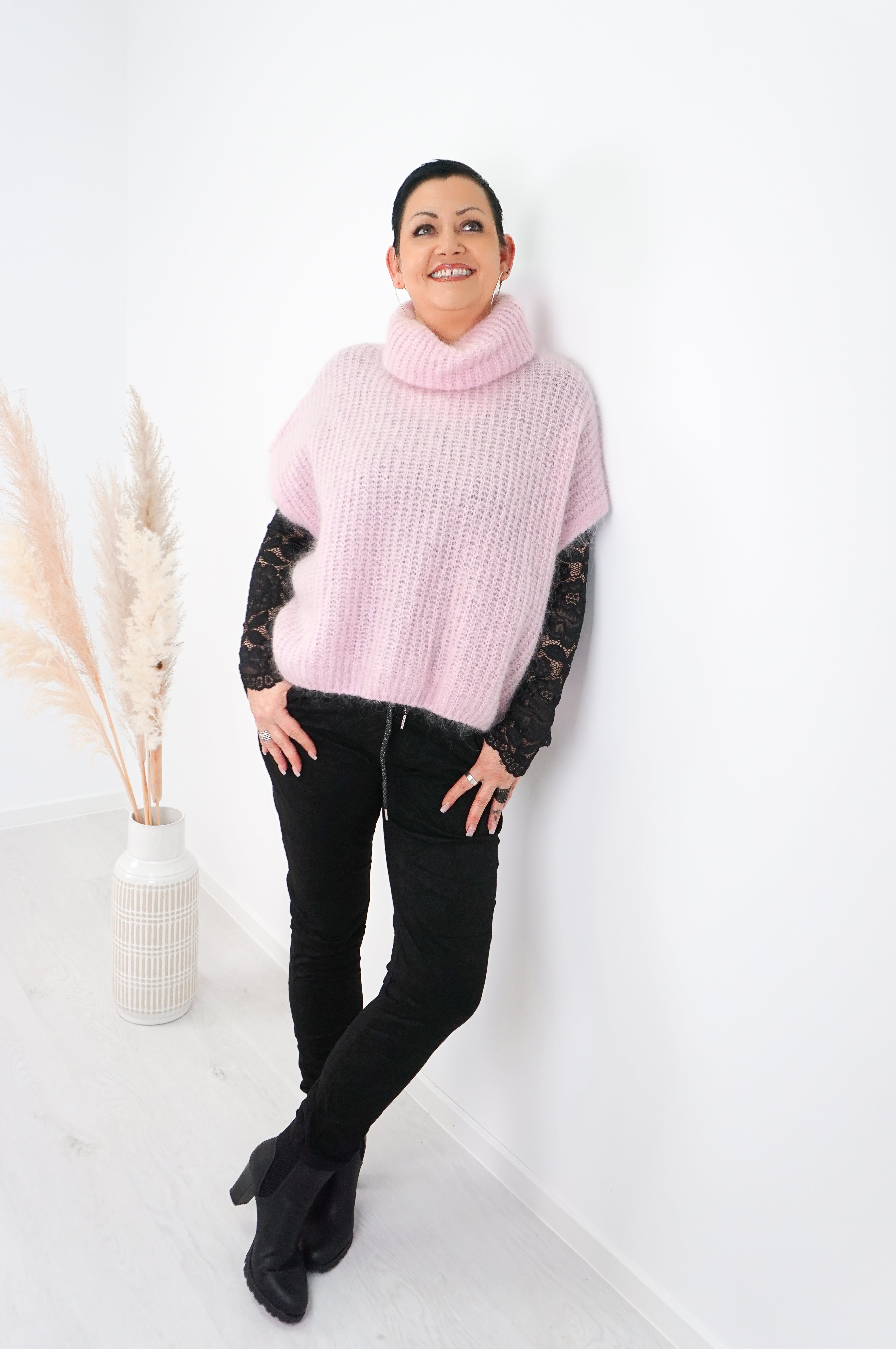 Strickpullunder mit Rollkragen, rosa