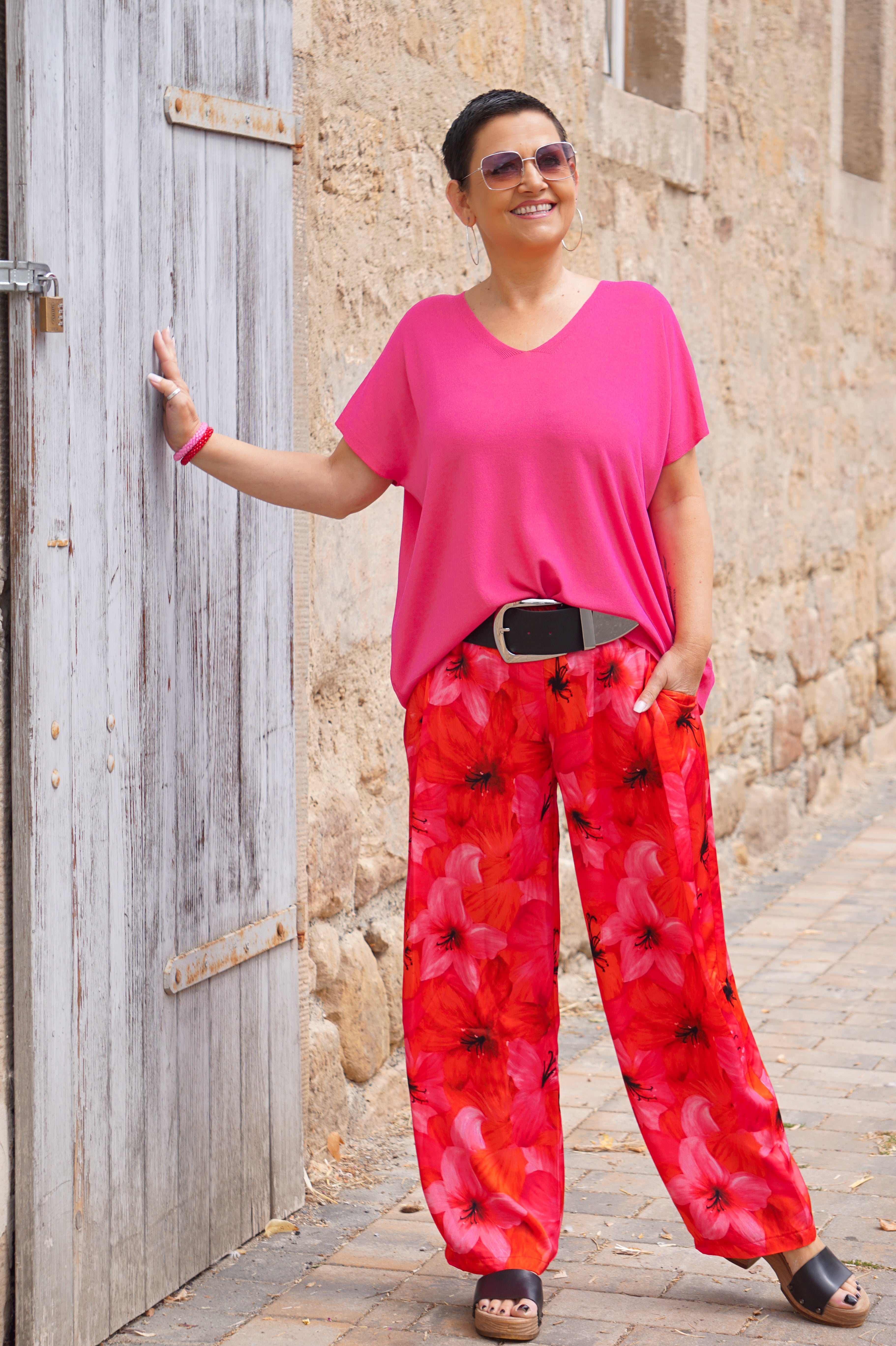 Satin Sommerhose mit Blumen Print