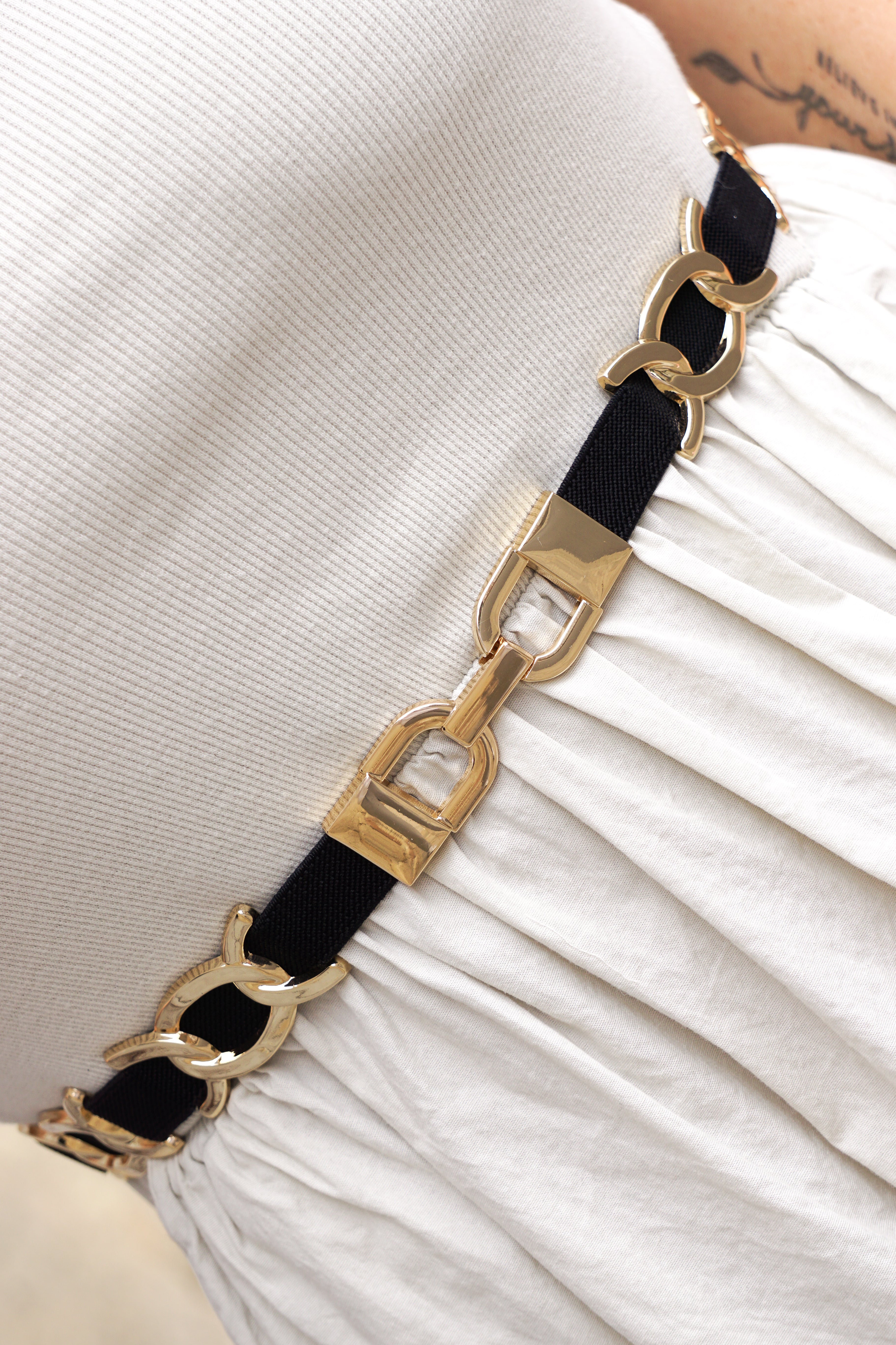 Schmaler Stretchgürtel "elegant", schwarz/gold