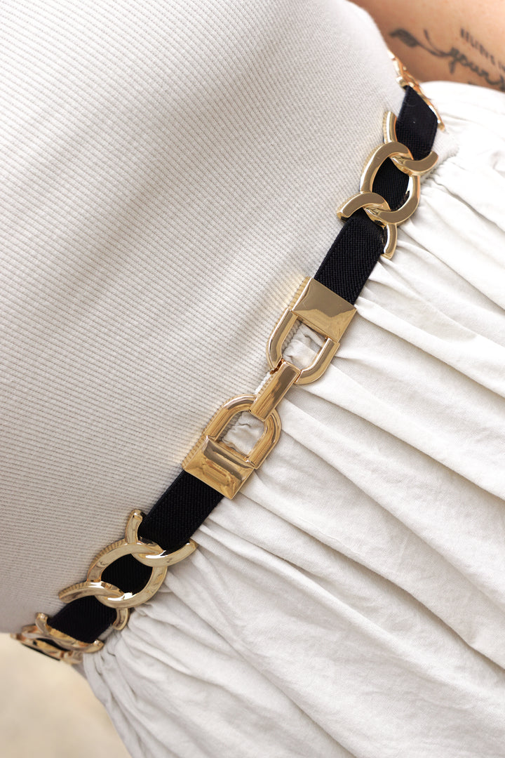 Schmaler Stretchgürtel "elegant", schwarz/gold