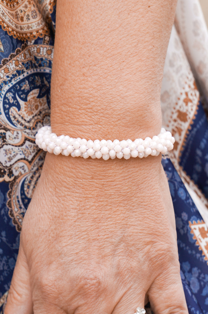 Perlenarmband, hellbeige/rose