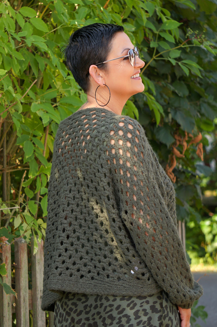 Lochstrickpulli, khaki