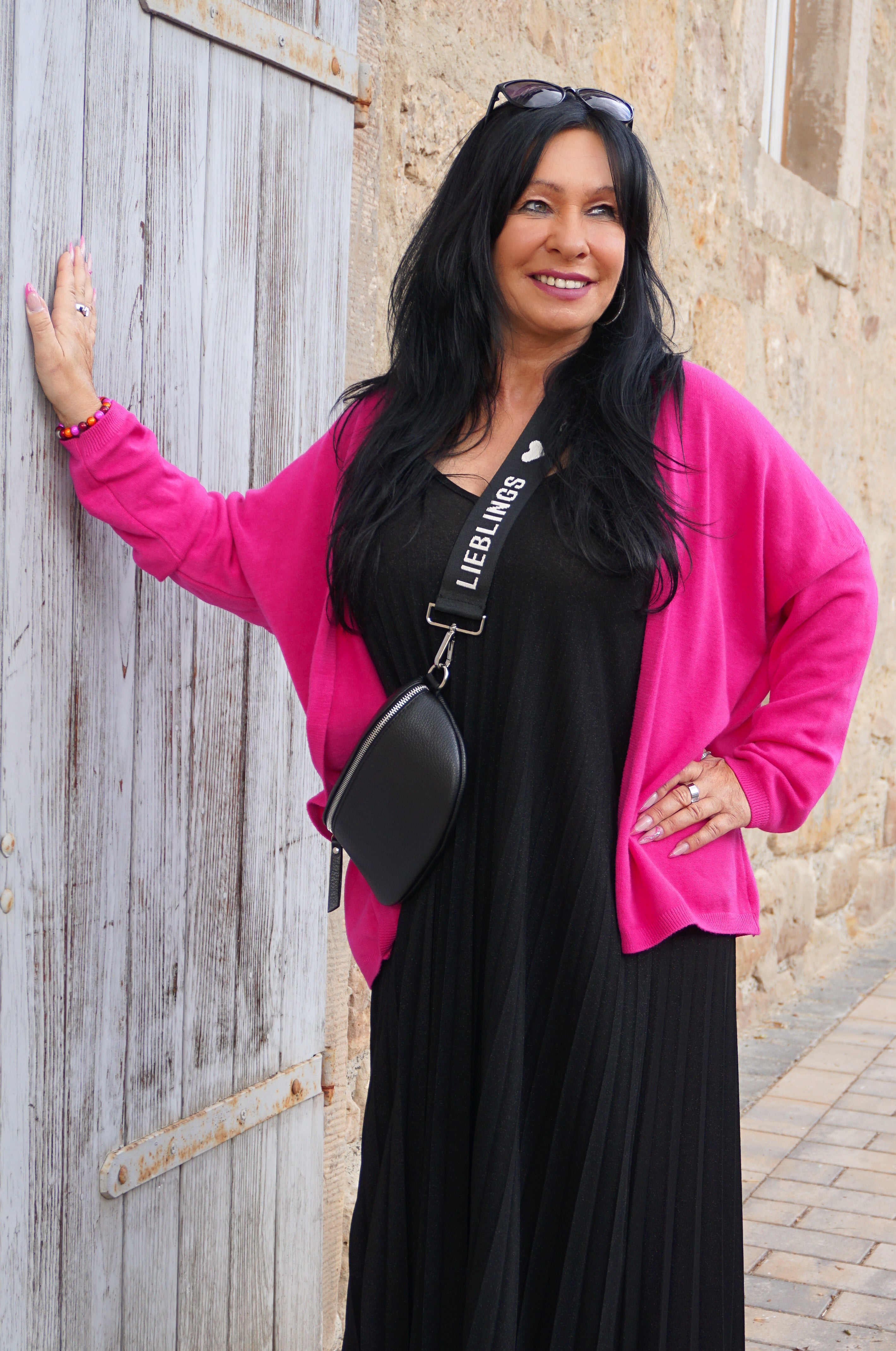 Basic Strickjacke mit offenem Fall, pink