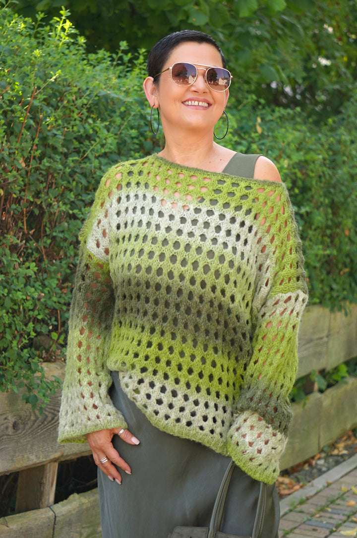 Lochstrickpulli mit Farbverlauf, grün