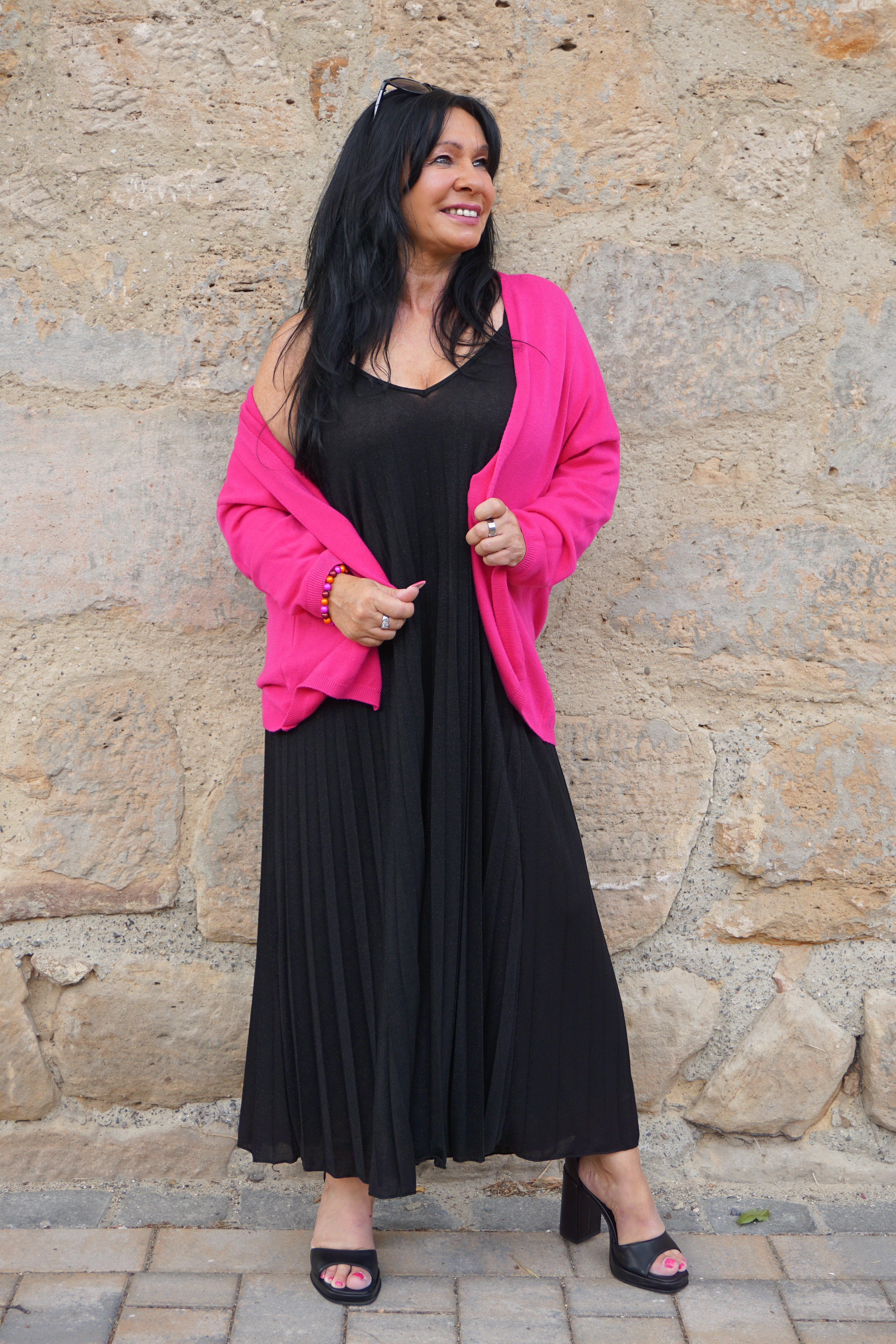 Basic Strickjacke mit offenem Fall, pink