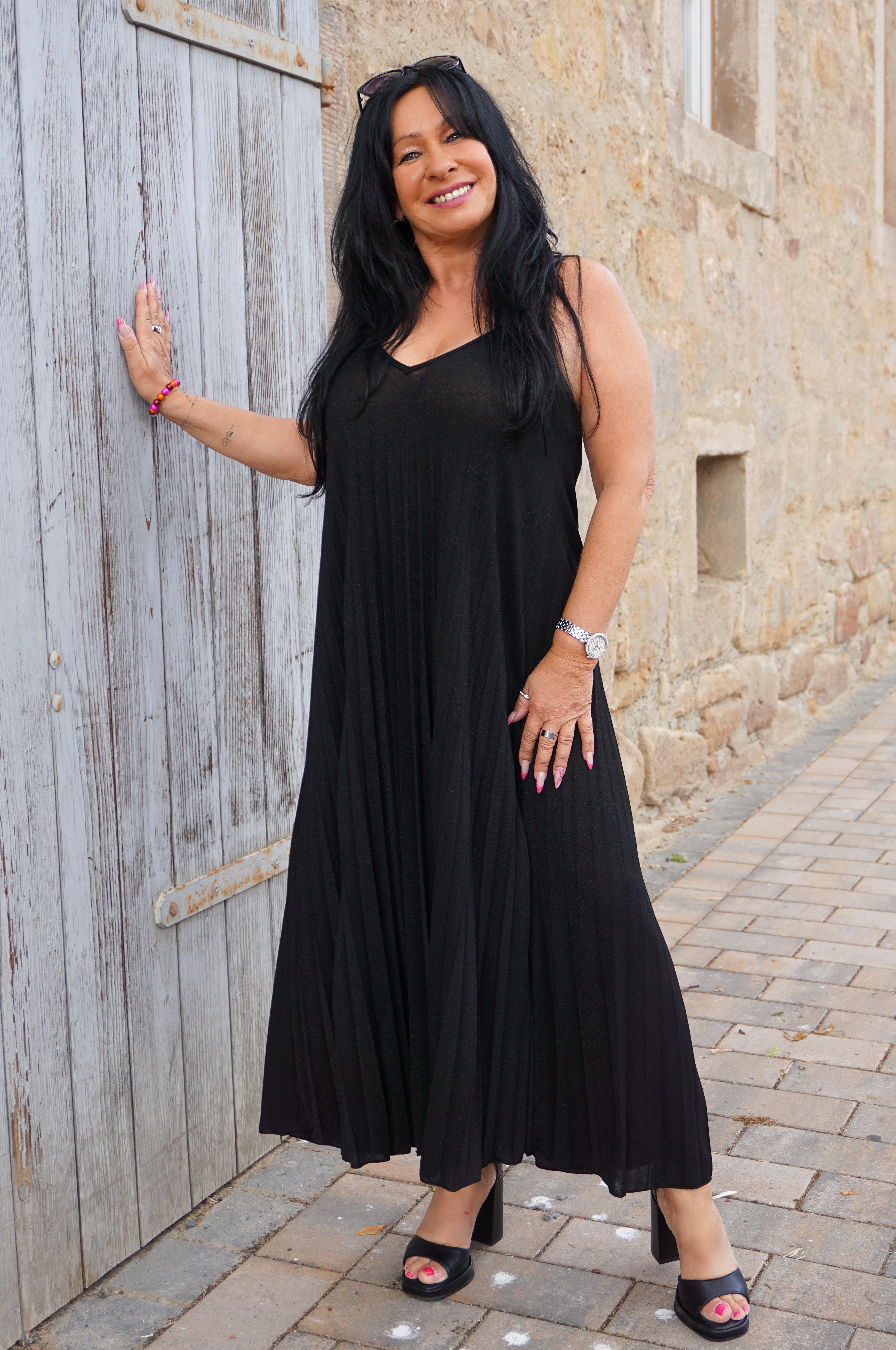 Plisseekleid „sparkle“, schwarz