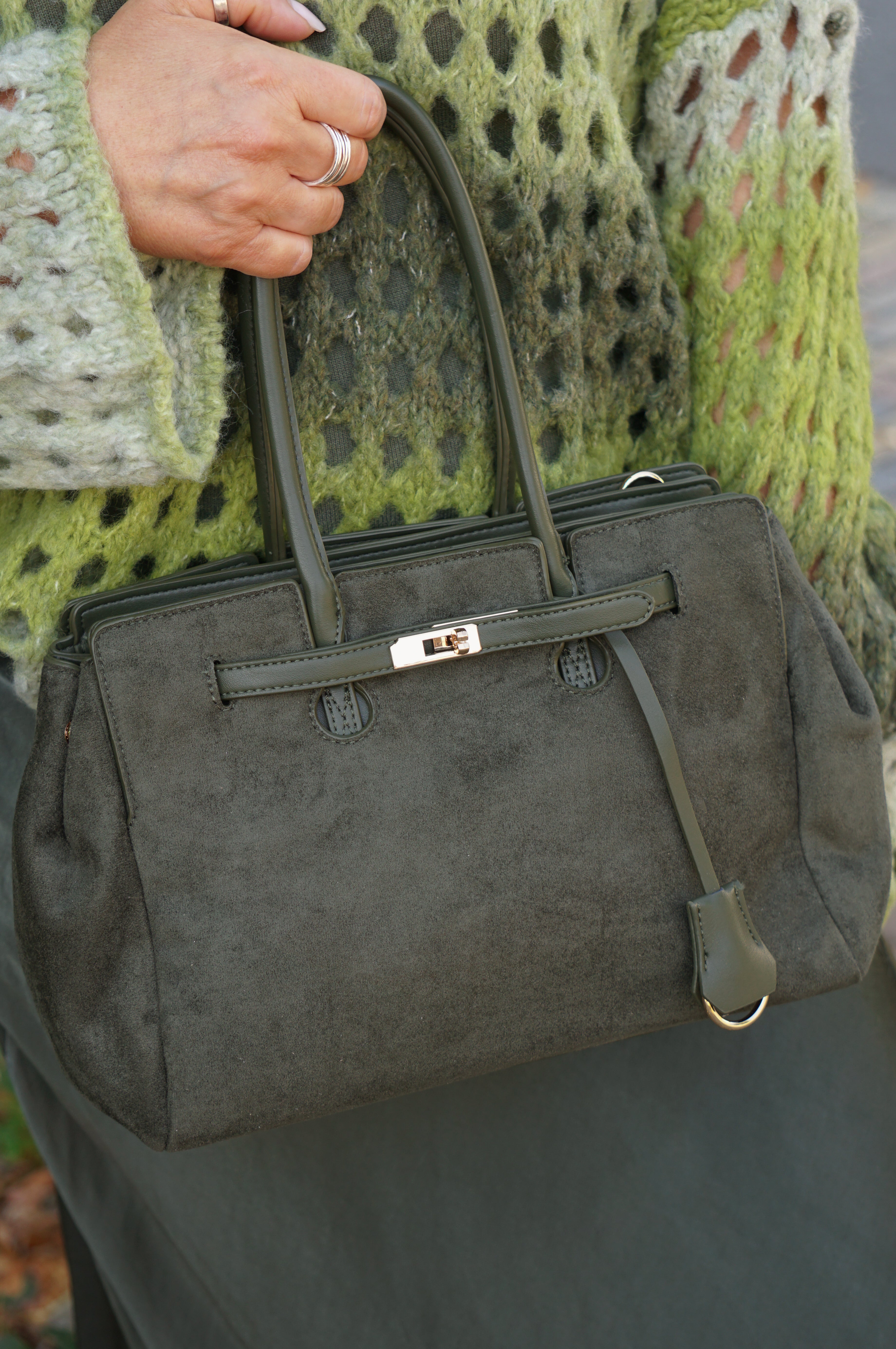 Tasche in Wildleder-Optik, khaki