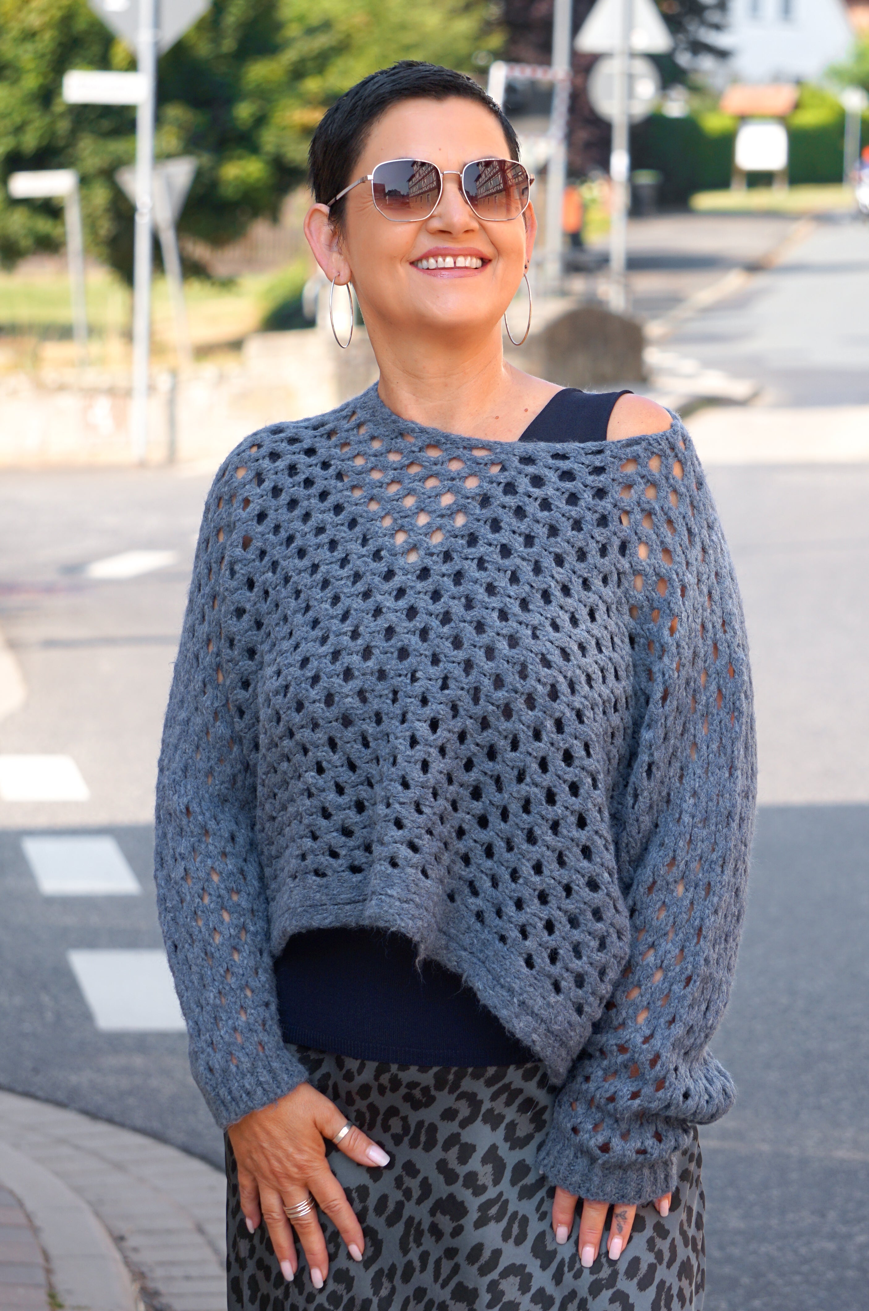 Lochstrickpulli, blau