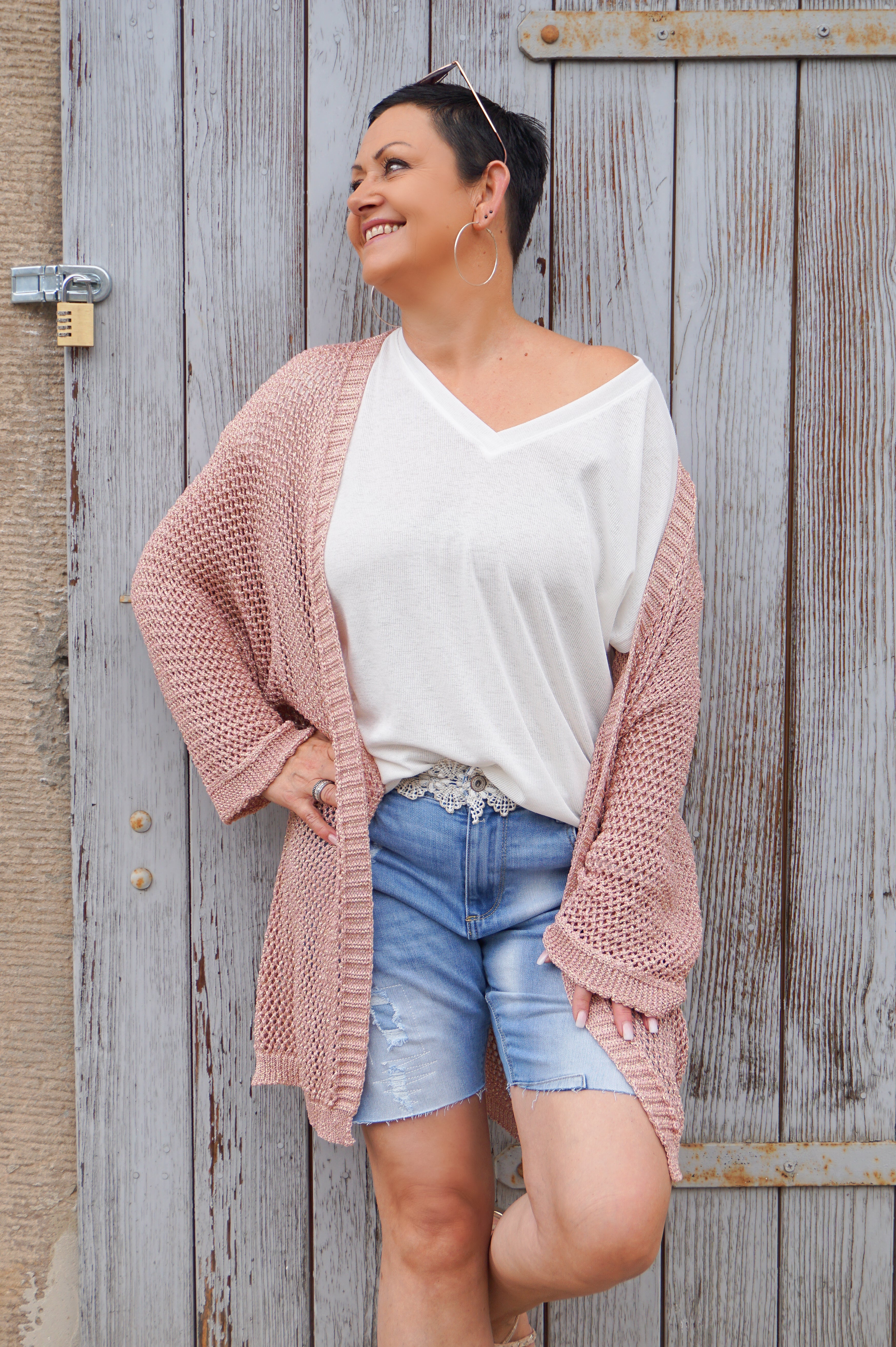 Häkeljacke "sparkle", rosé/gold