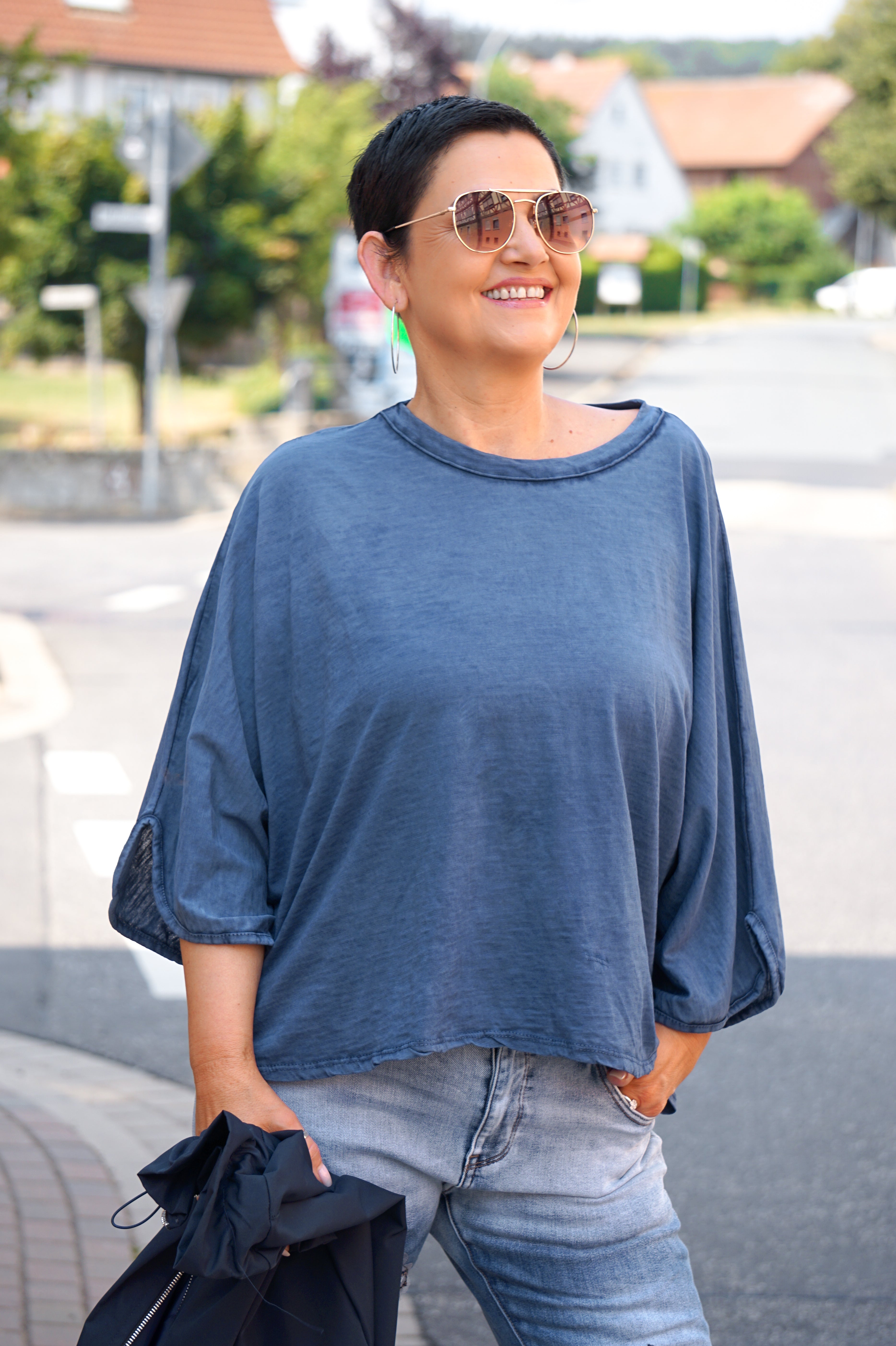 Basic Langarmshirt, blau