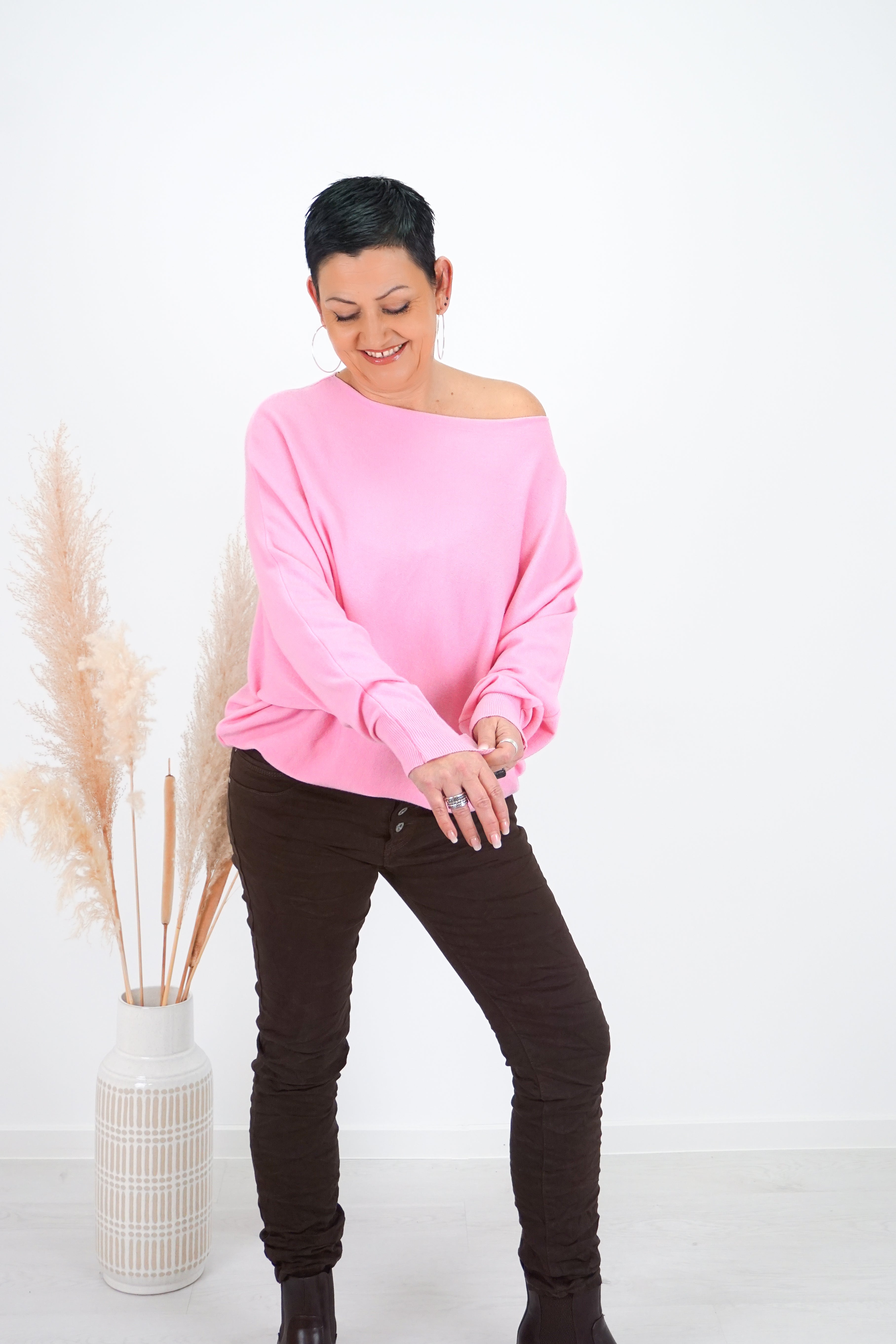 Feinstrickpulli mit Fledermausärmeln, candy pink