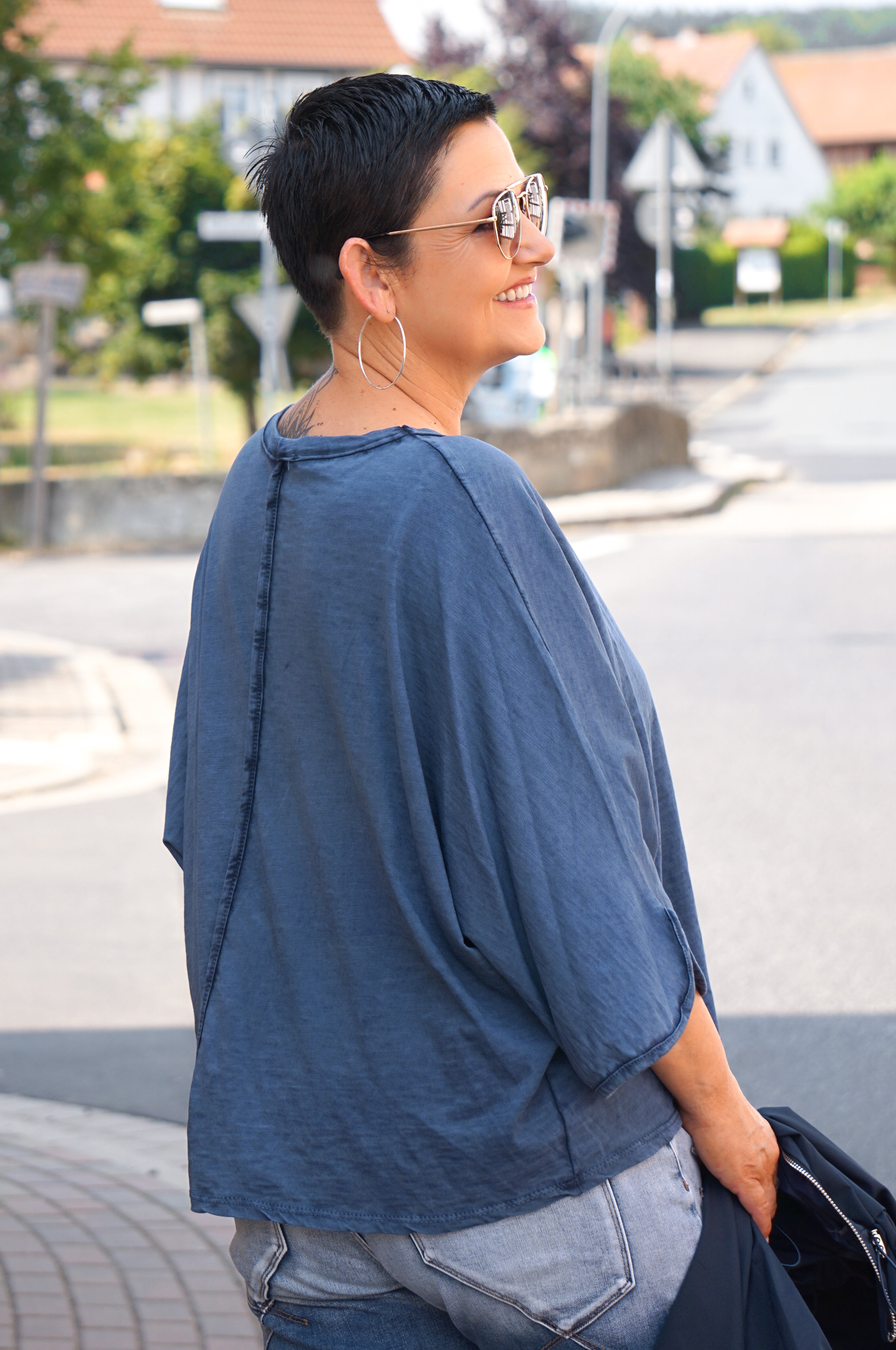 Basic Langarmshirt, blau