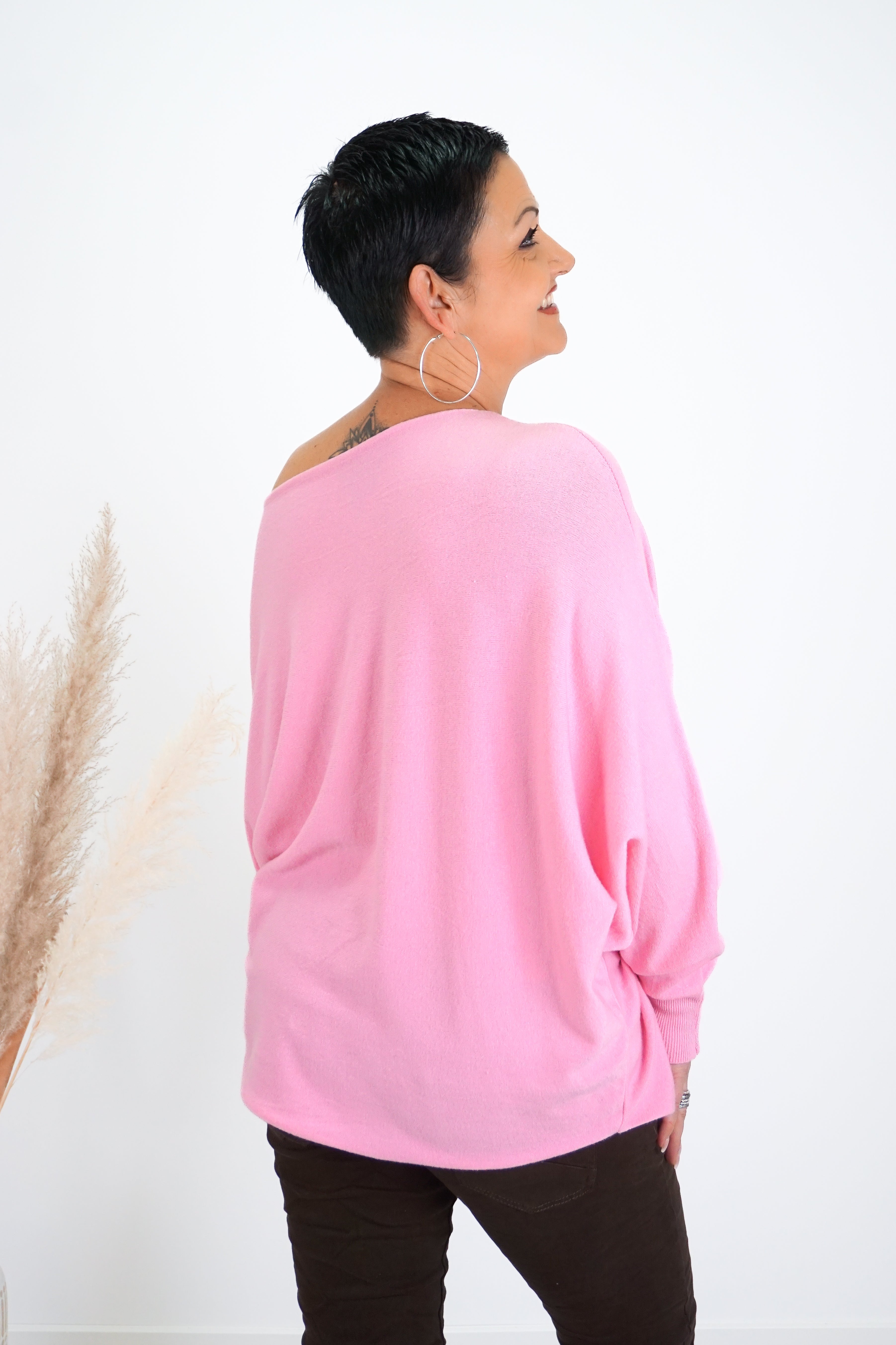 Feinstrickpulli mit Fledermausärmeln, candy pink