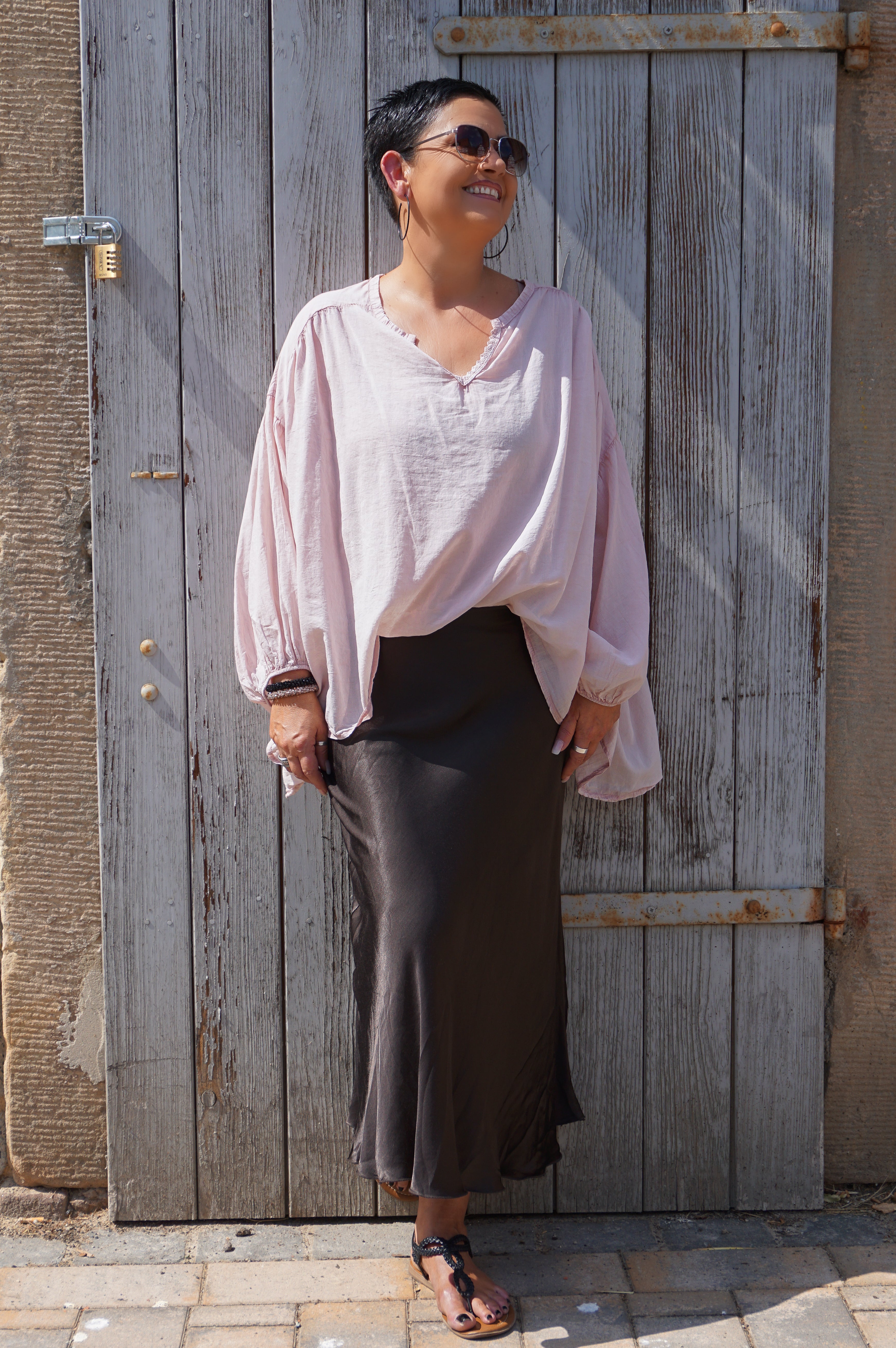 Leichte oversize Bluse mit weiten Ärmeln, rose