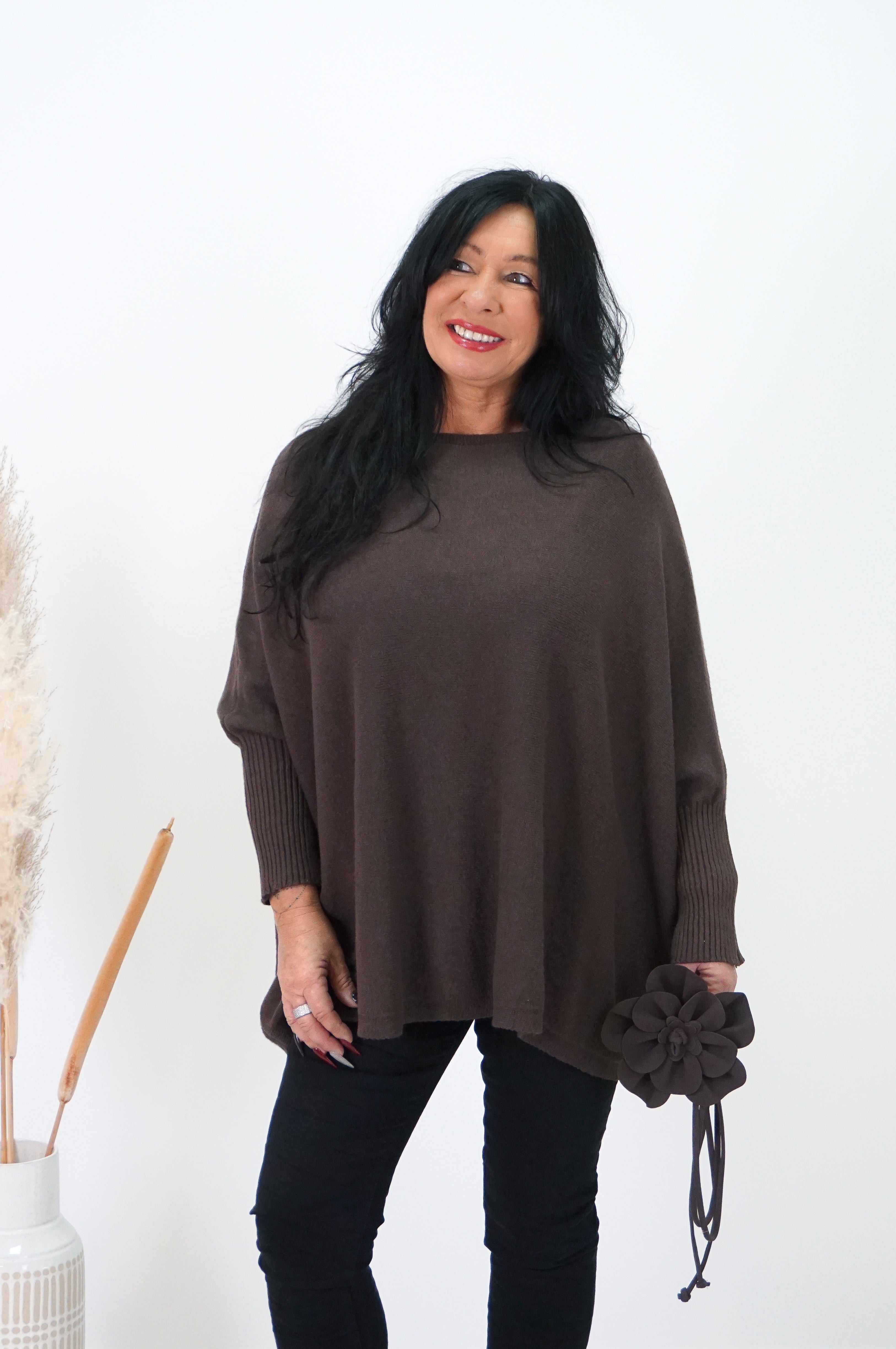 Weiter Feinstrickpulli, schokobraun