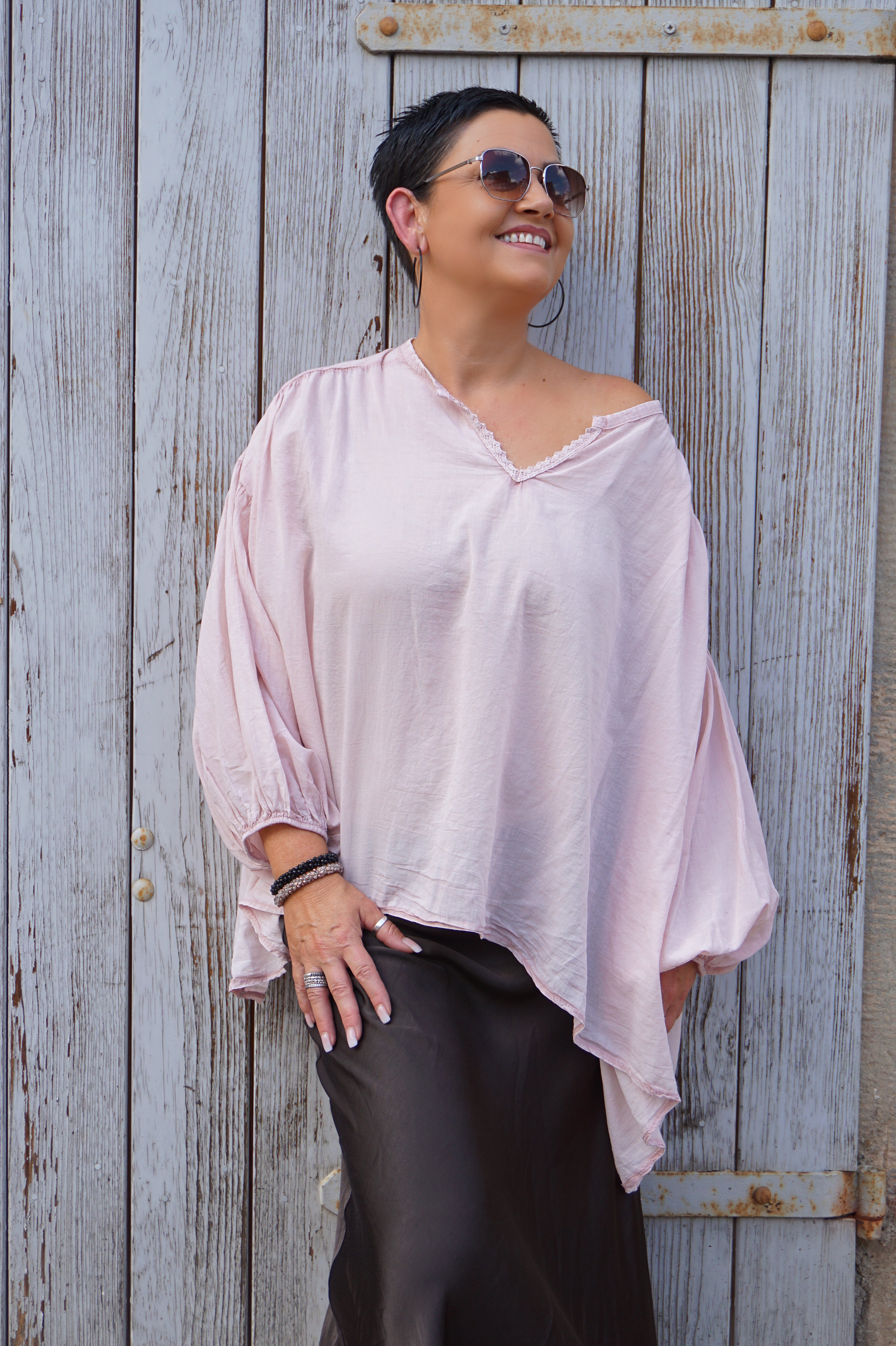 Leichte oversize Bluse mit weiten Ärmeln, rose