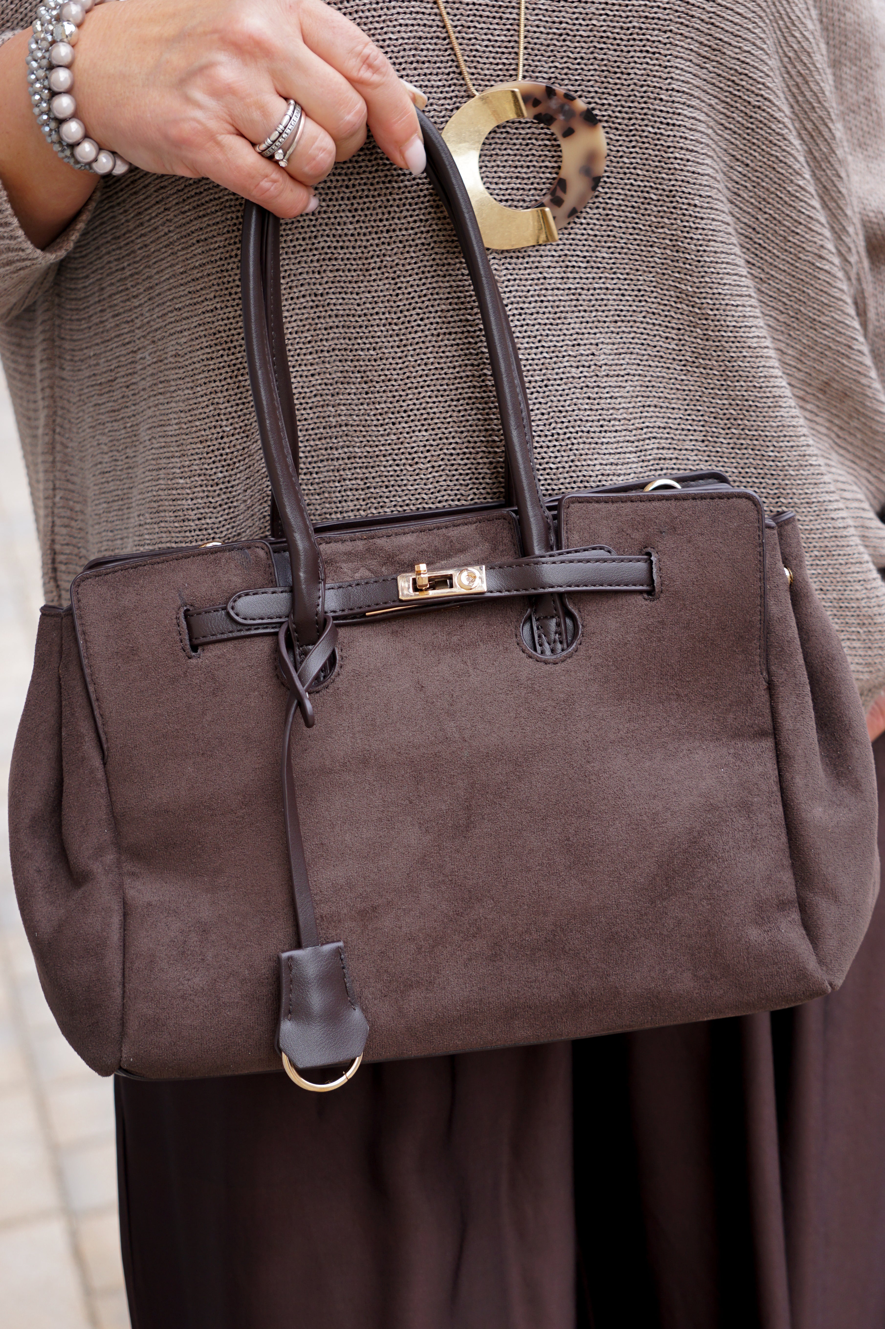 Tasche in Wildleder-Optik, schokobraun