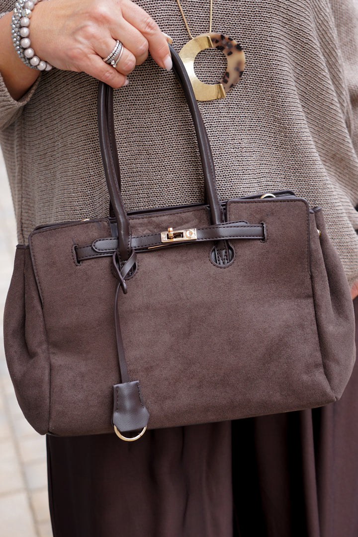 Tasche in Wildleder-Optik, schokobraun