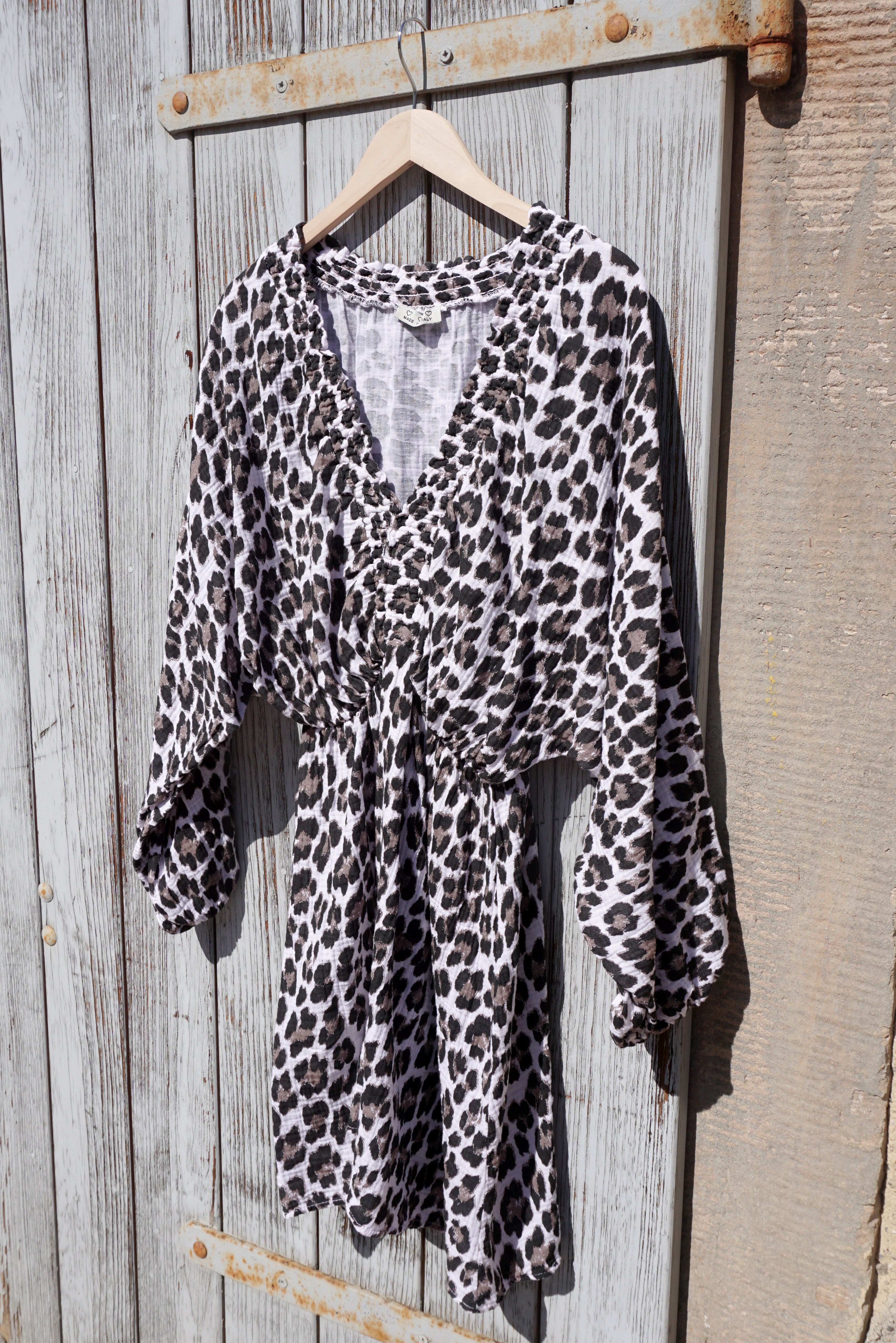 Kurzes Musselin Kleid "leo", schwarz/taupe
