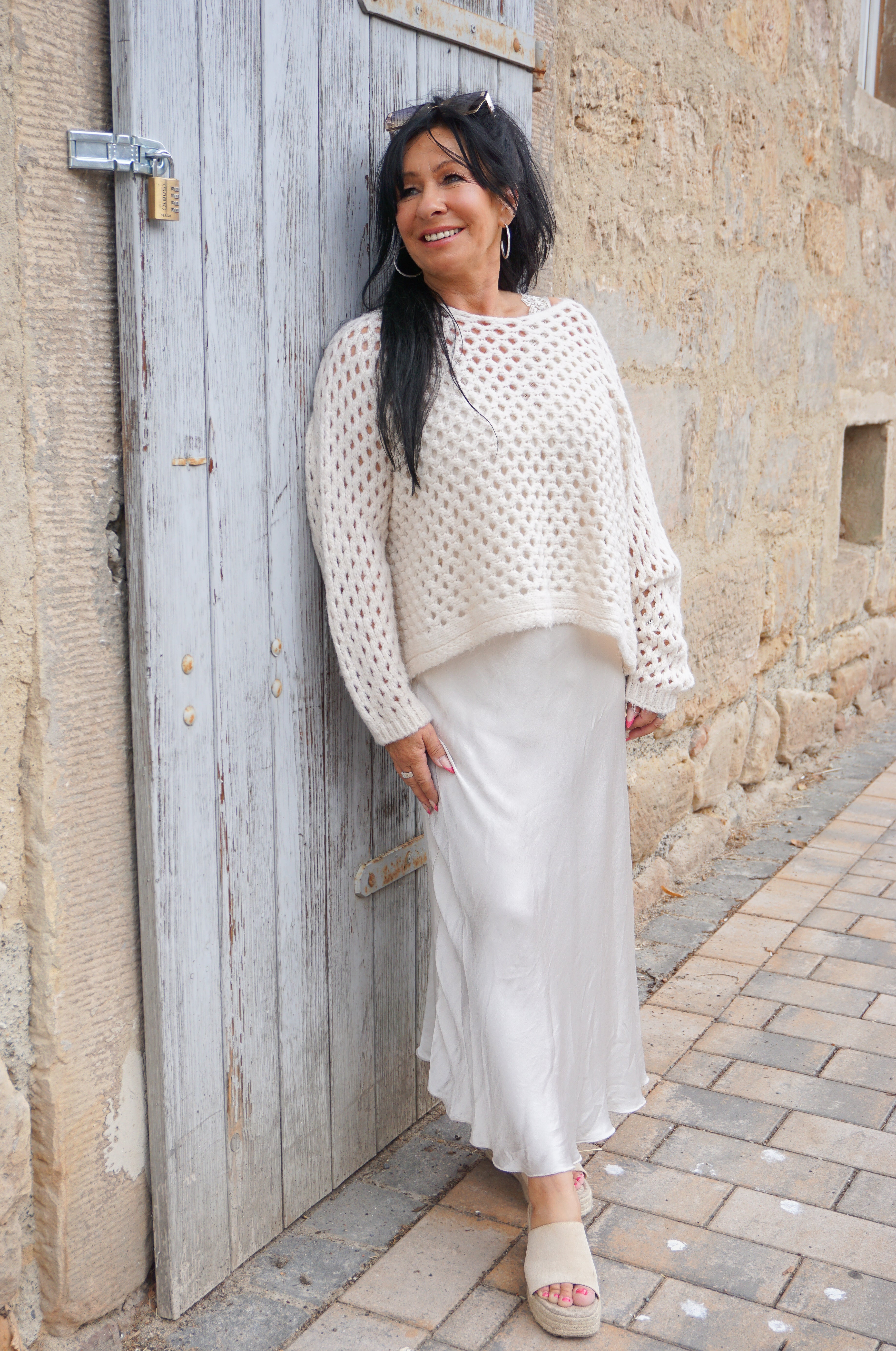Lochstrickpulli, creme