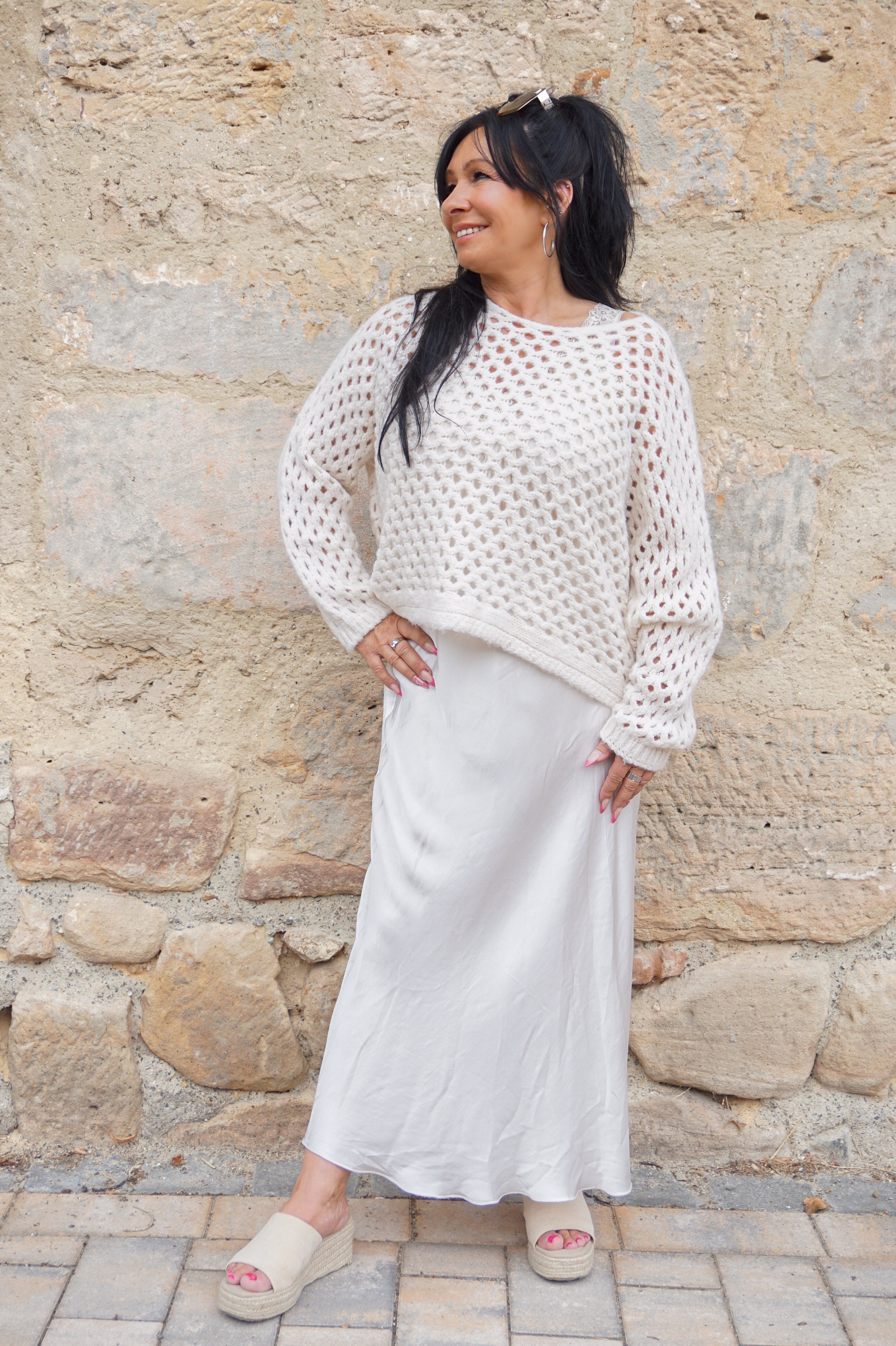 Lochstrickpulli, creme
