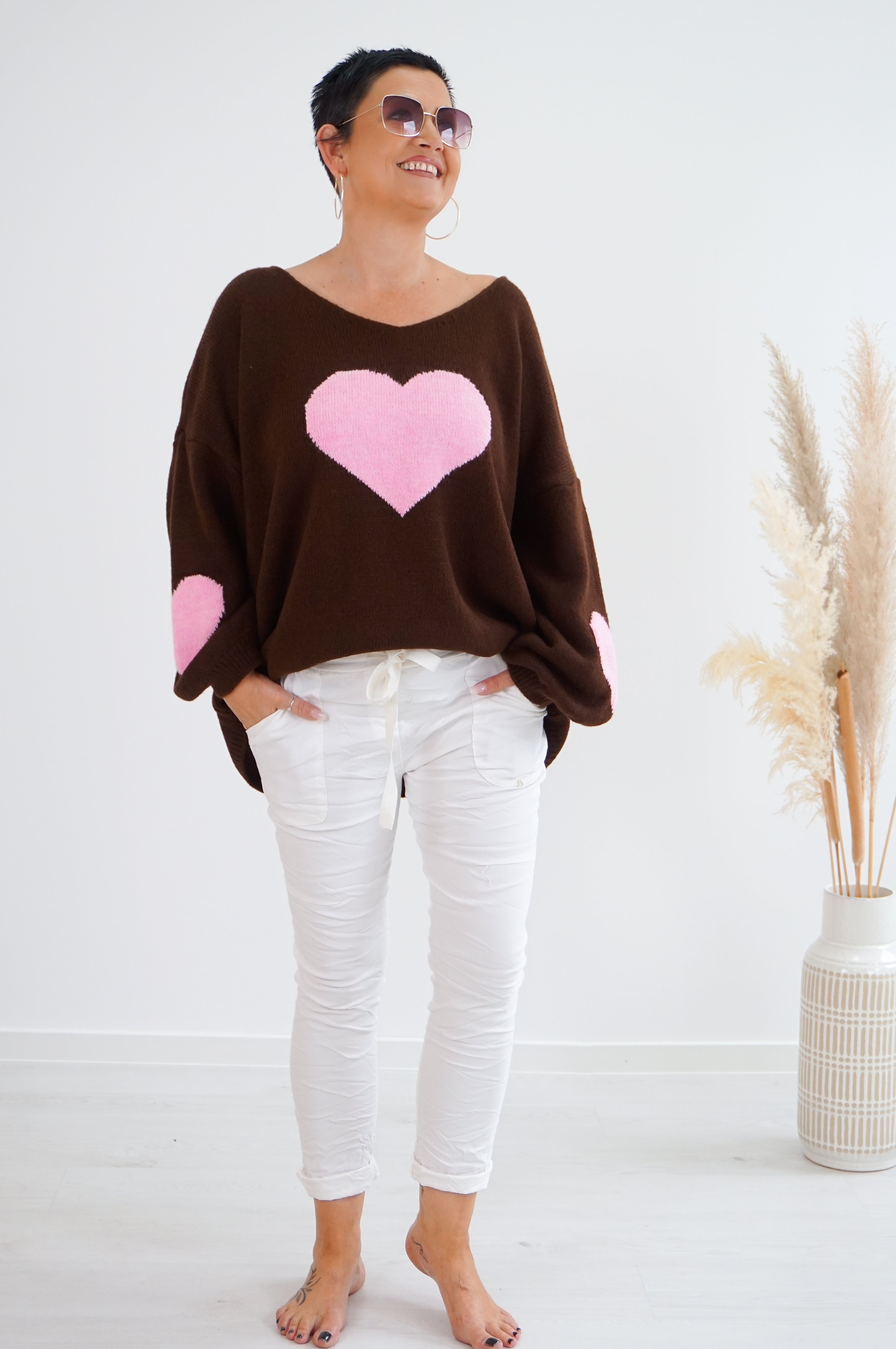 Strickpulli "lovely", schokobraun/rosa
