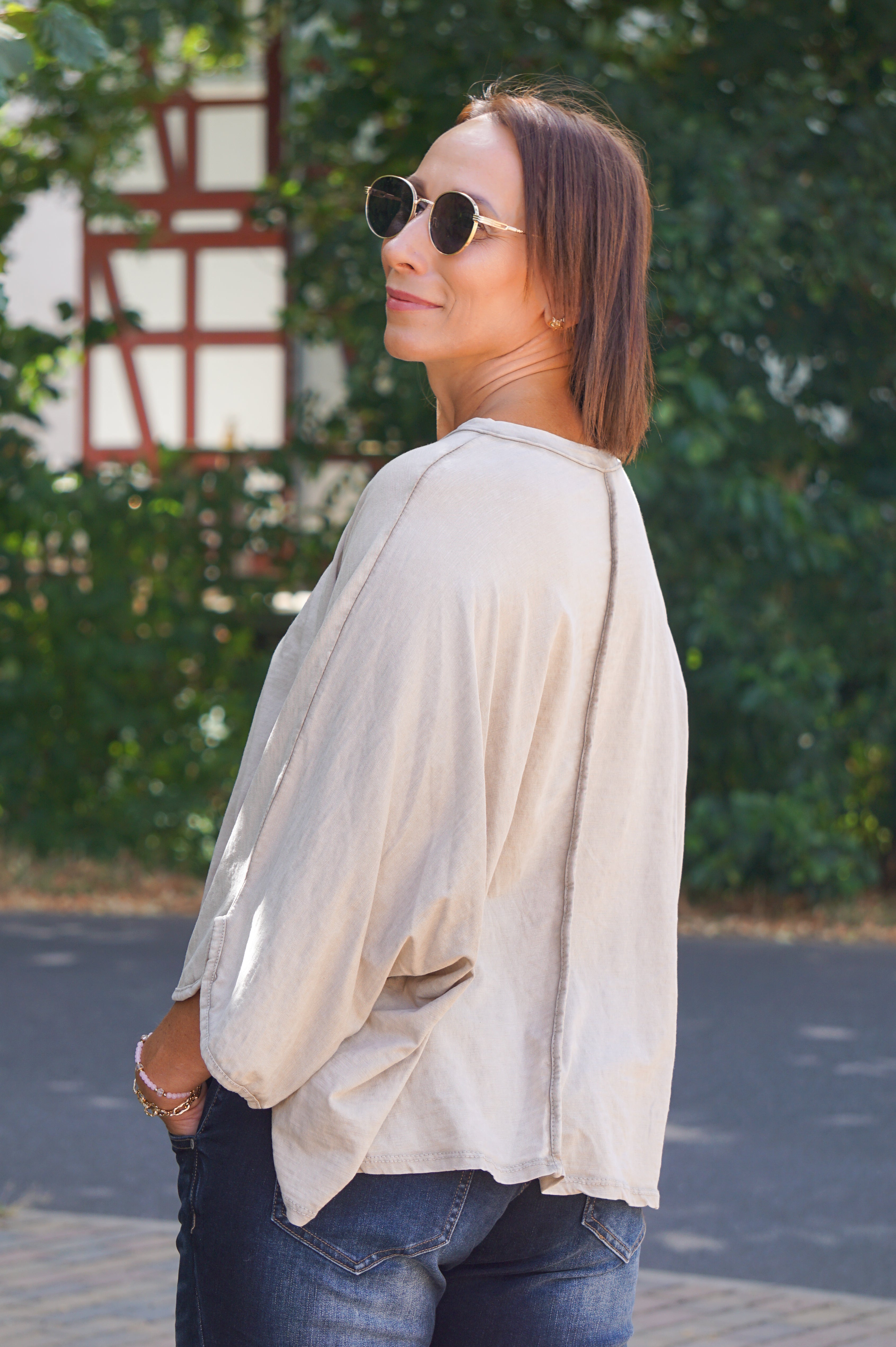 Basic Langarmshirt, beige