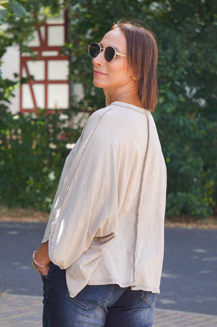 Basic Langarmshirt, beige