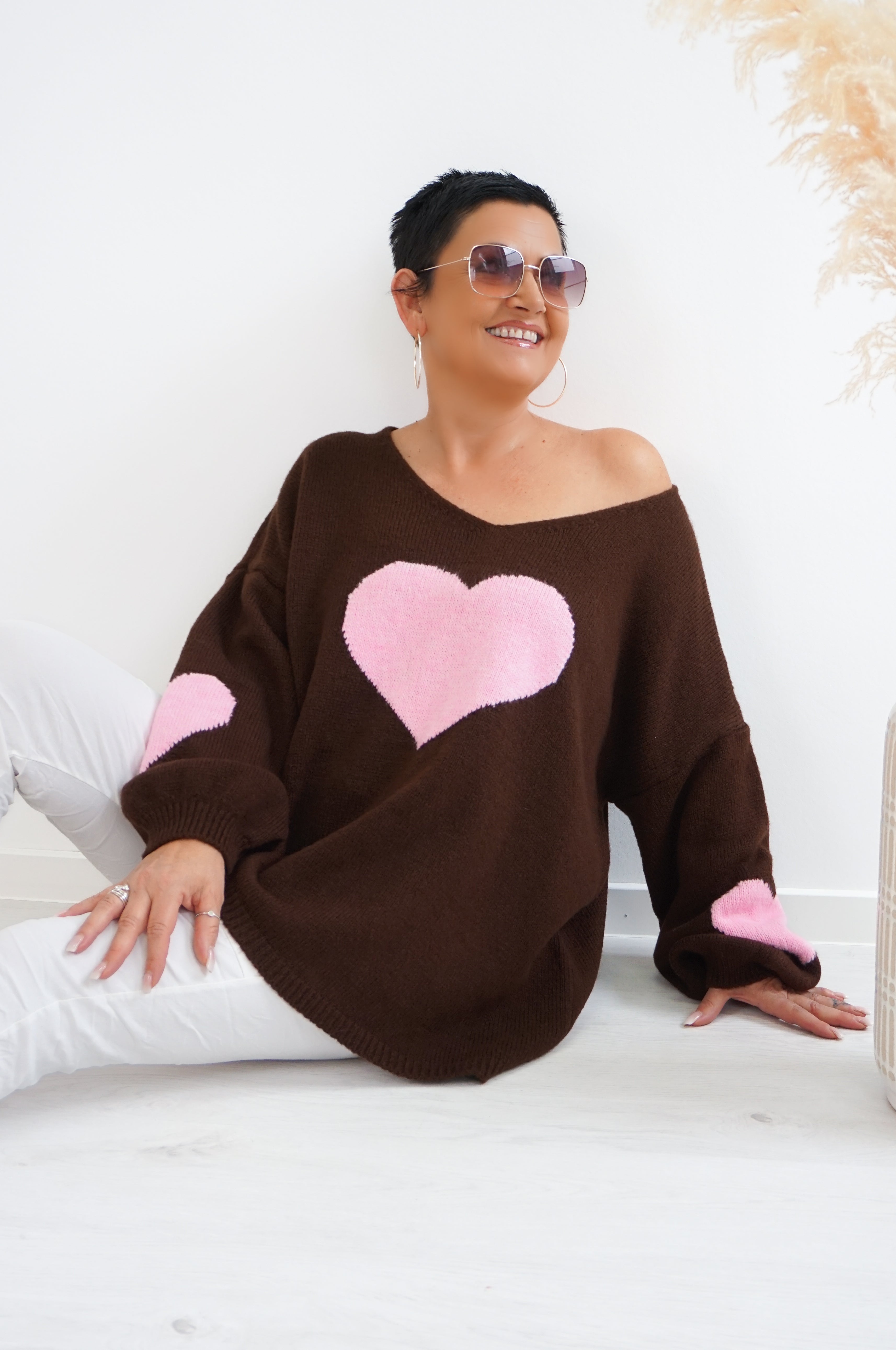 Strickpulli "lovely", schokobraun/rosa