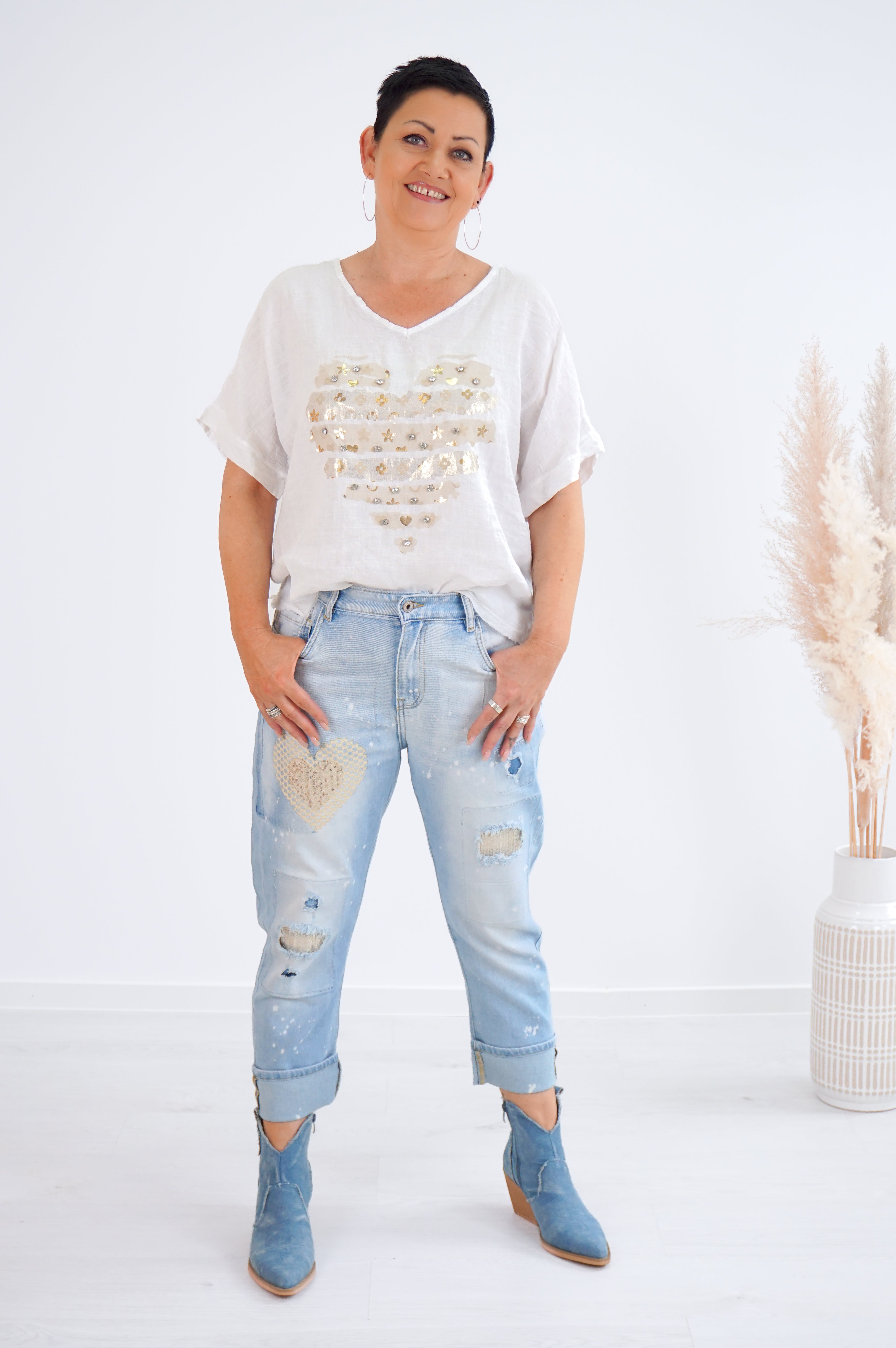 Leinenshirt mit Strass