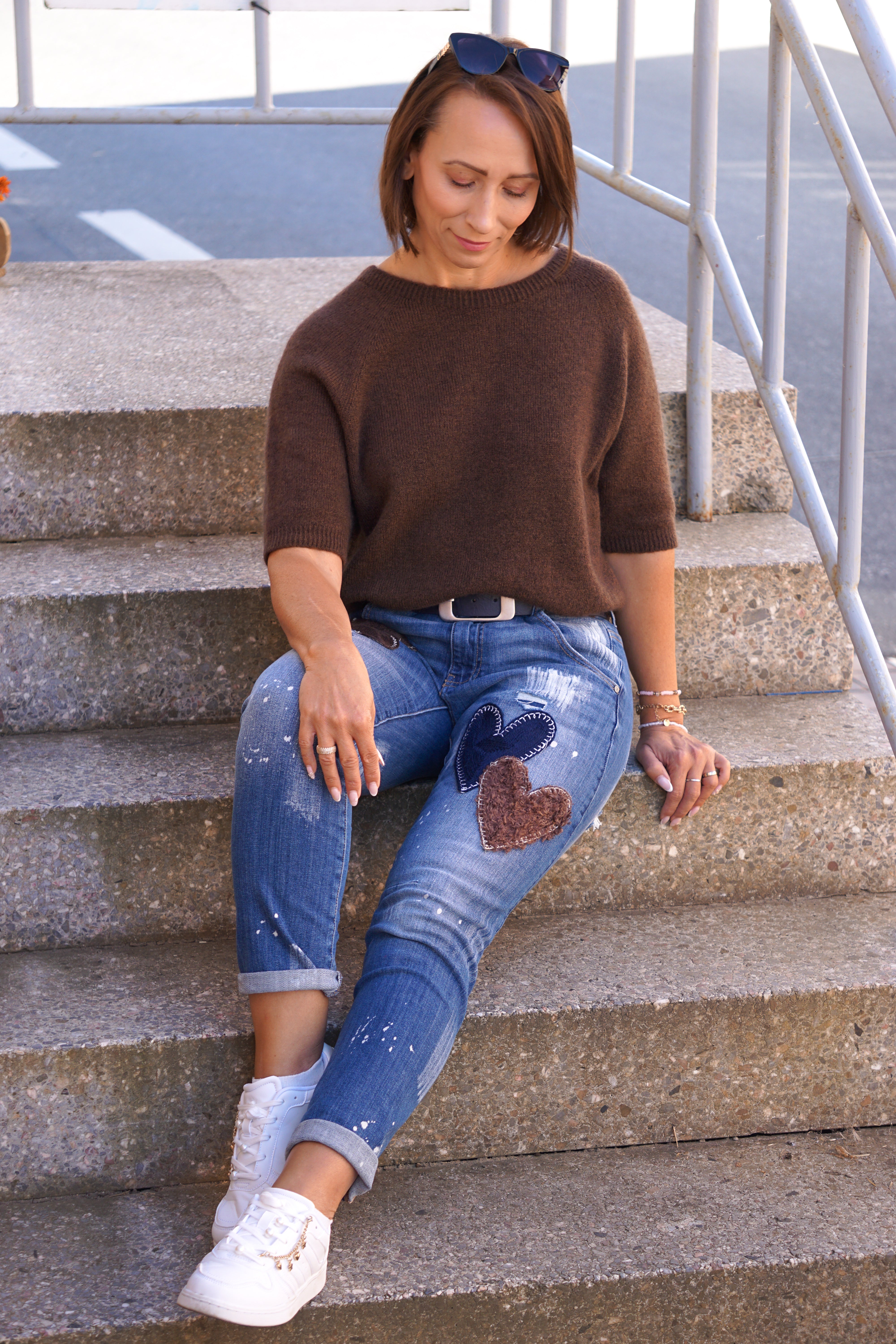 Kurzarm Strickpulli, schokobraun