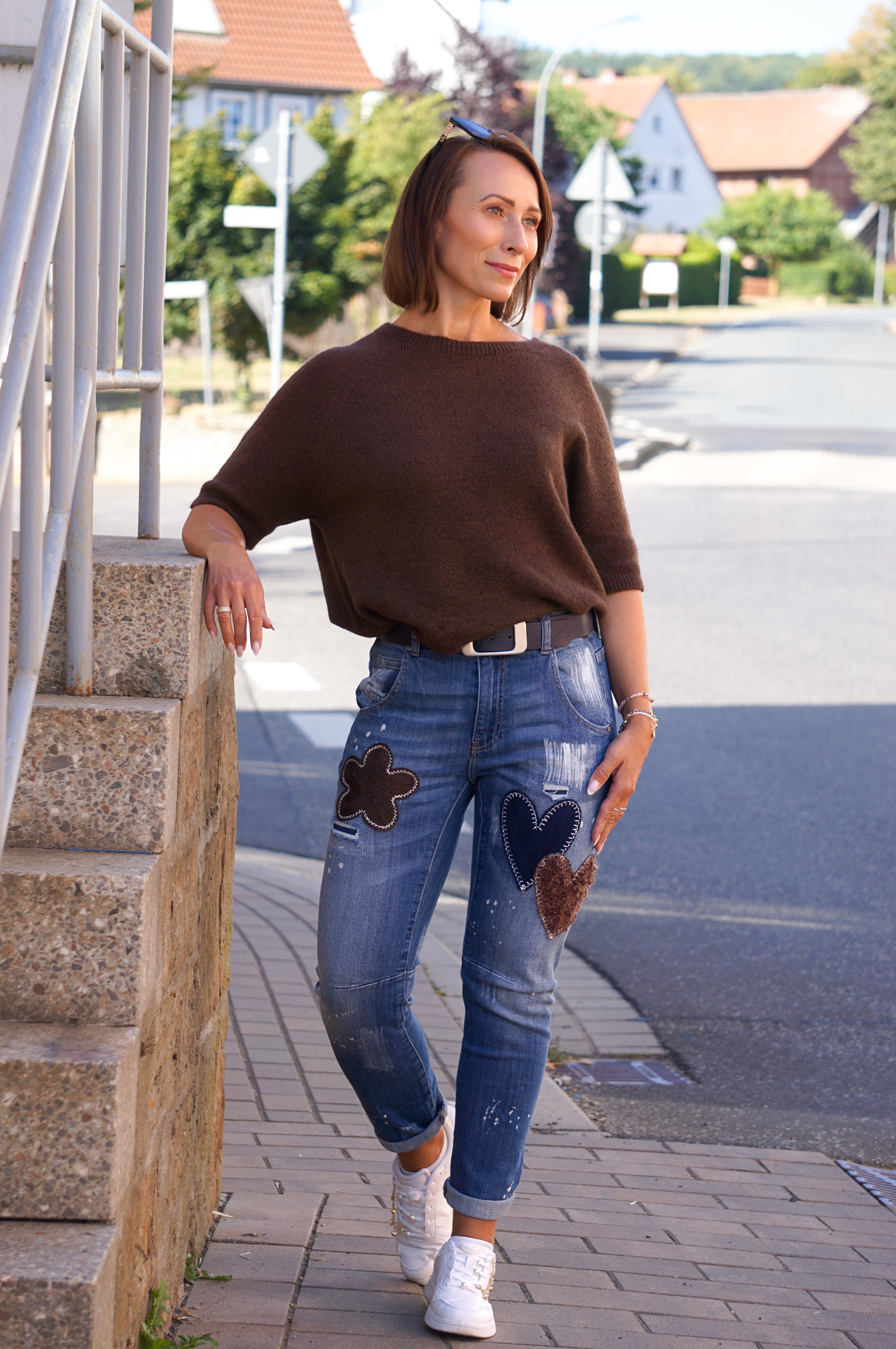 Kurzarm Strickpulli, schokobraun