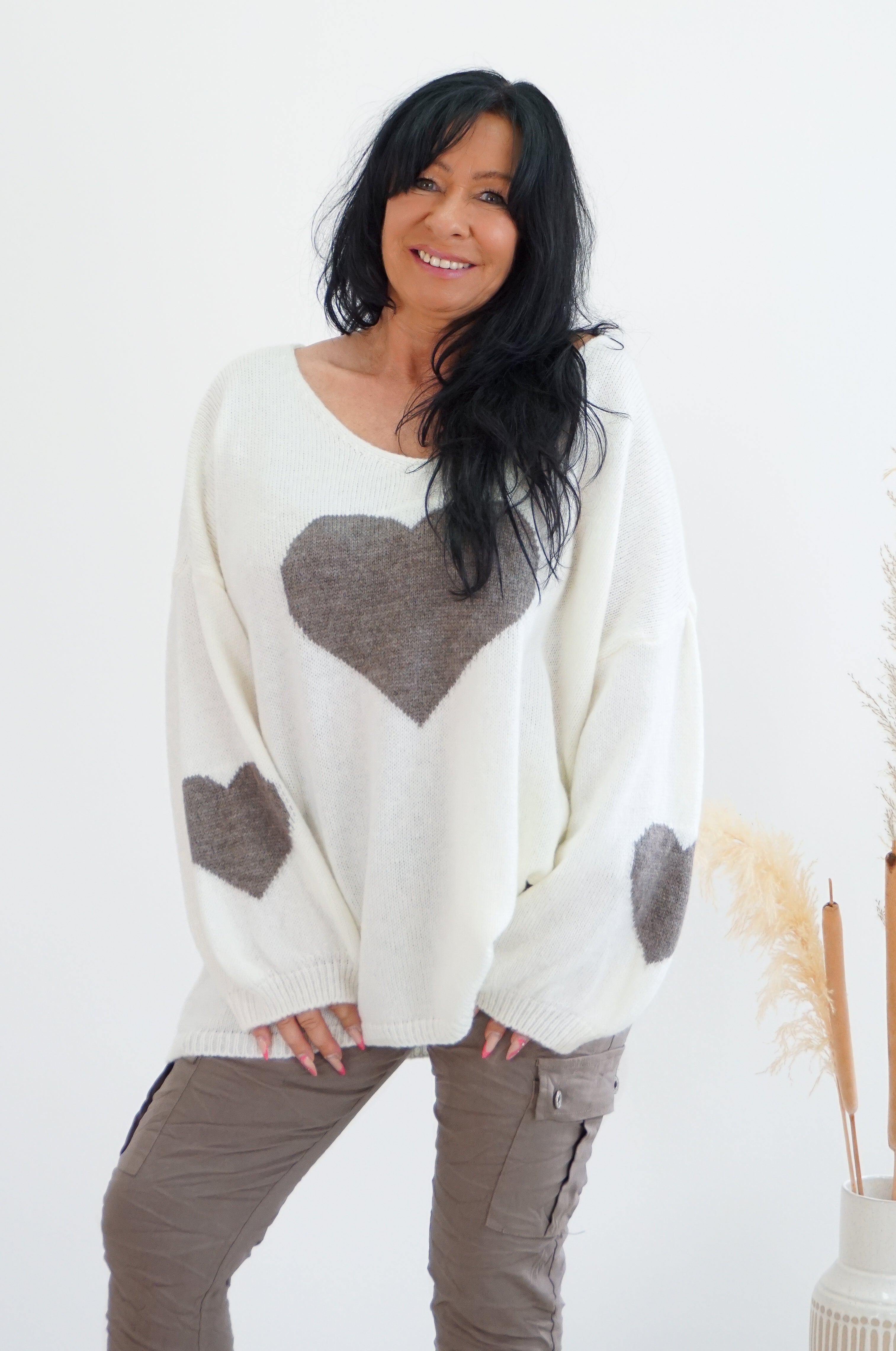 Strickpulli "lovely", creme/taupe