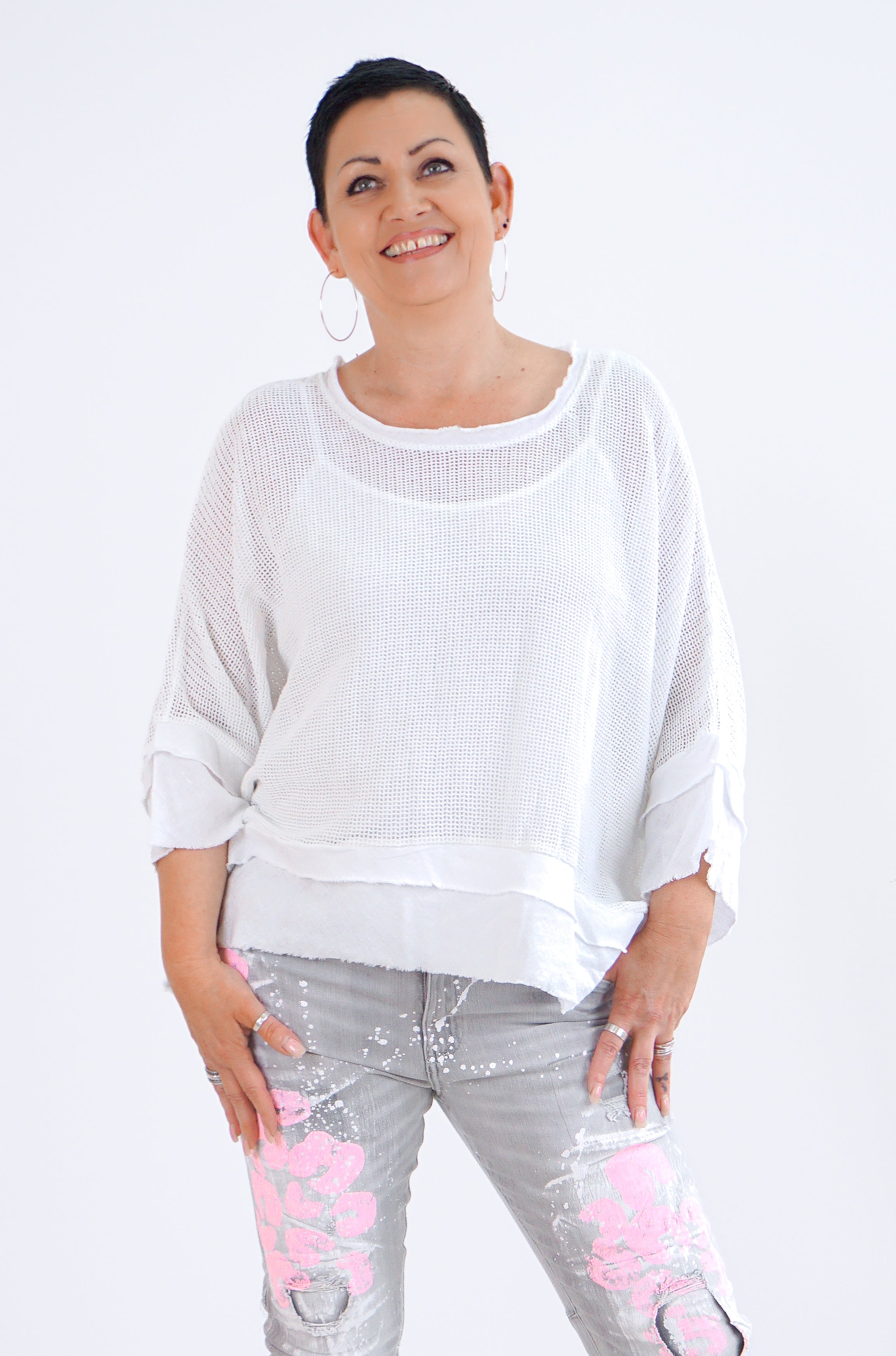 Häkelshirt mit passendem Top, weiß